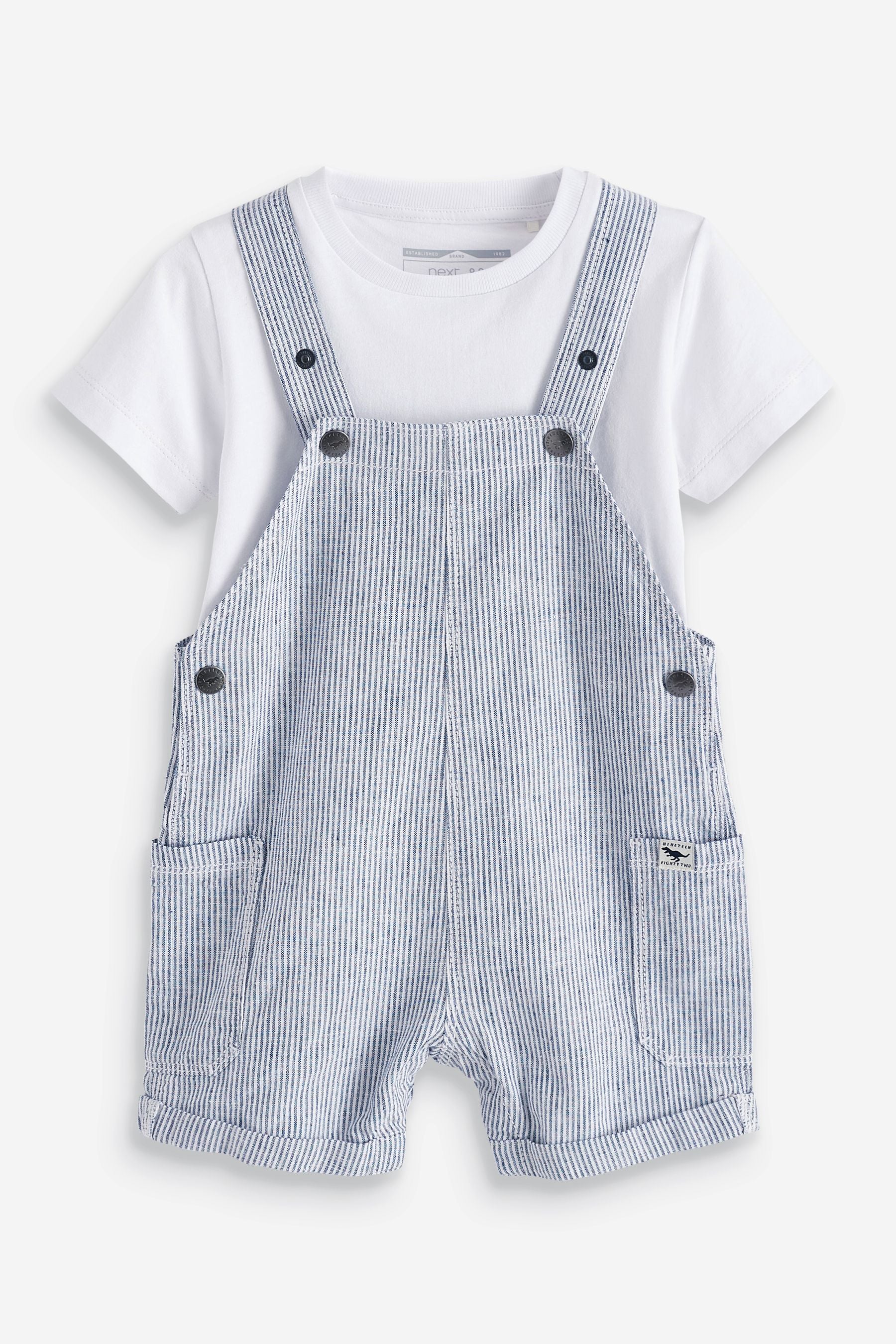 Blue Linen Stripe Dungaree & T-Shirt Set (3mths-7yrs)