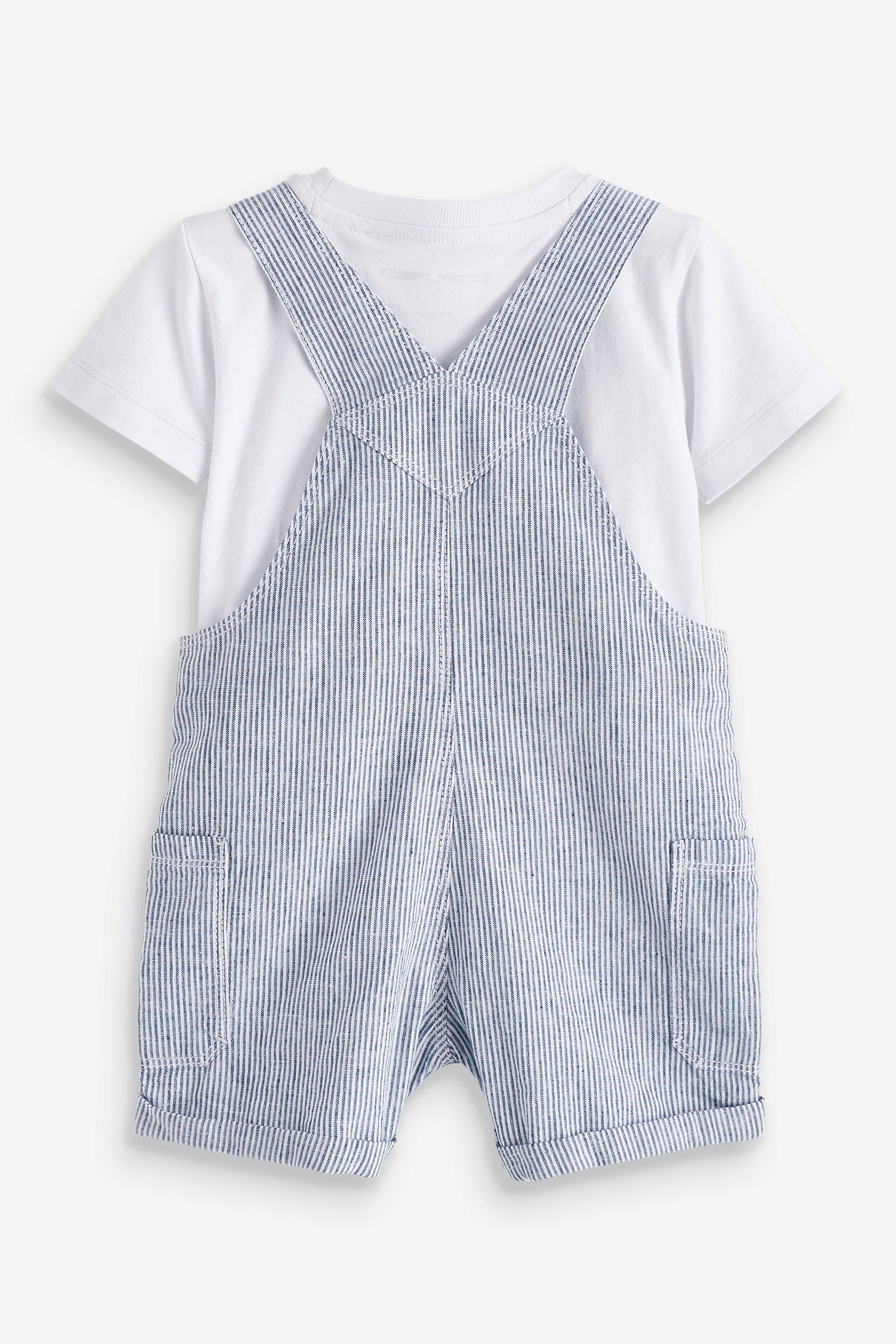 Blue Linen Stripe Dungaree & T-Shirt Set (3mths-7yrs)