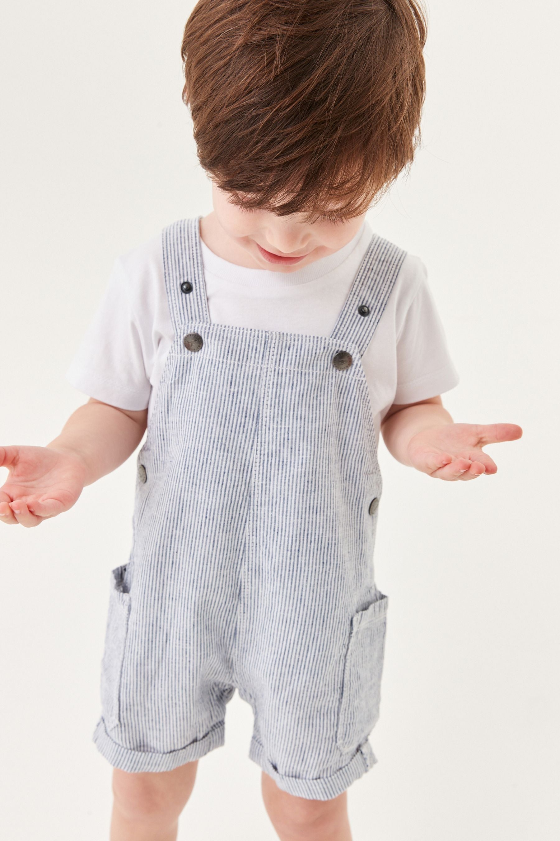 Blue Linen Stripe Dungaree & T-Shirt Set (3mths-7yrs)