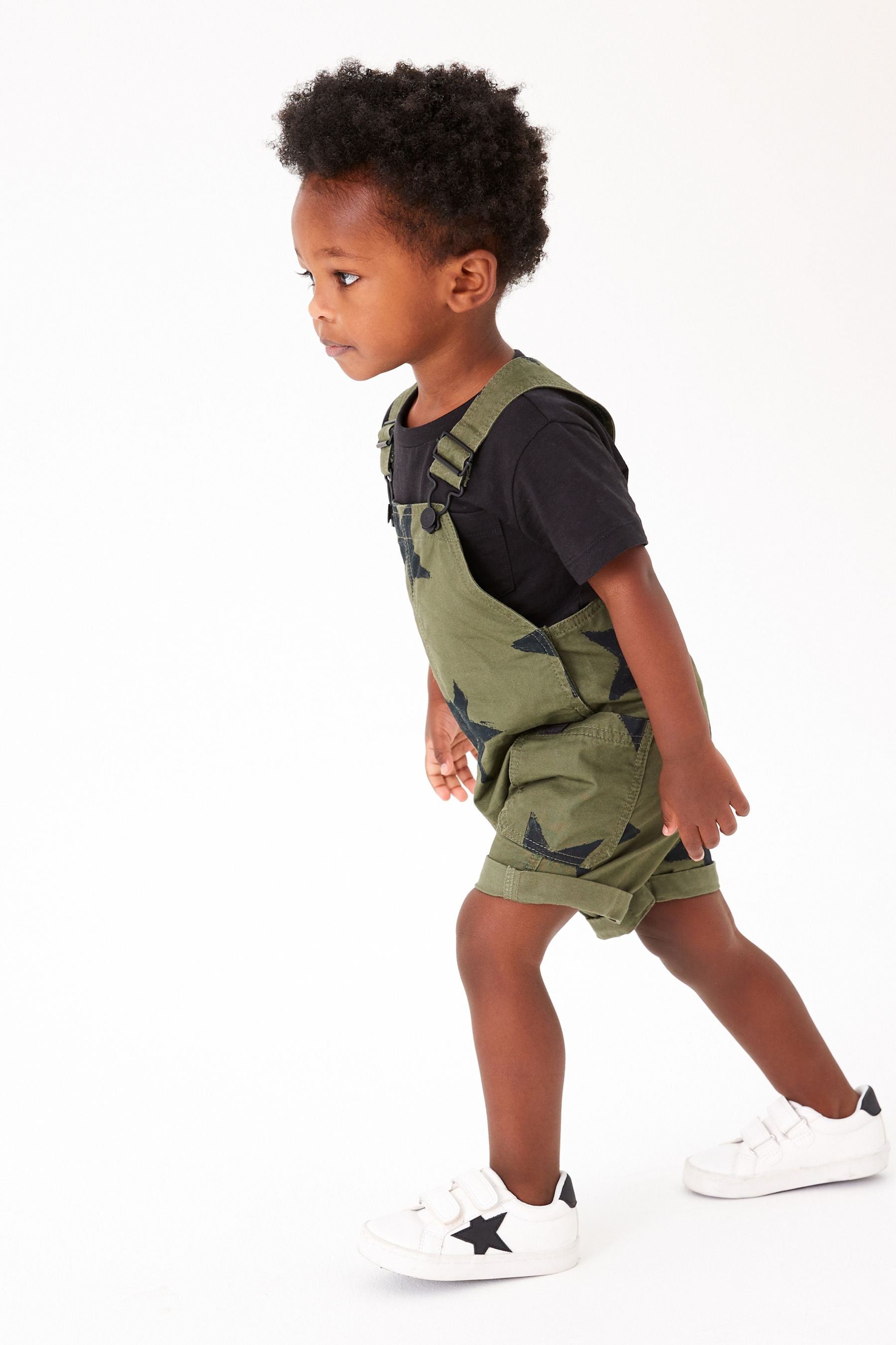 Khaki Green Star Printed Dungaree (3mths-7yrs)