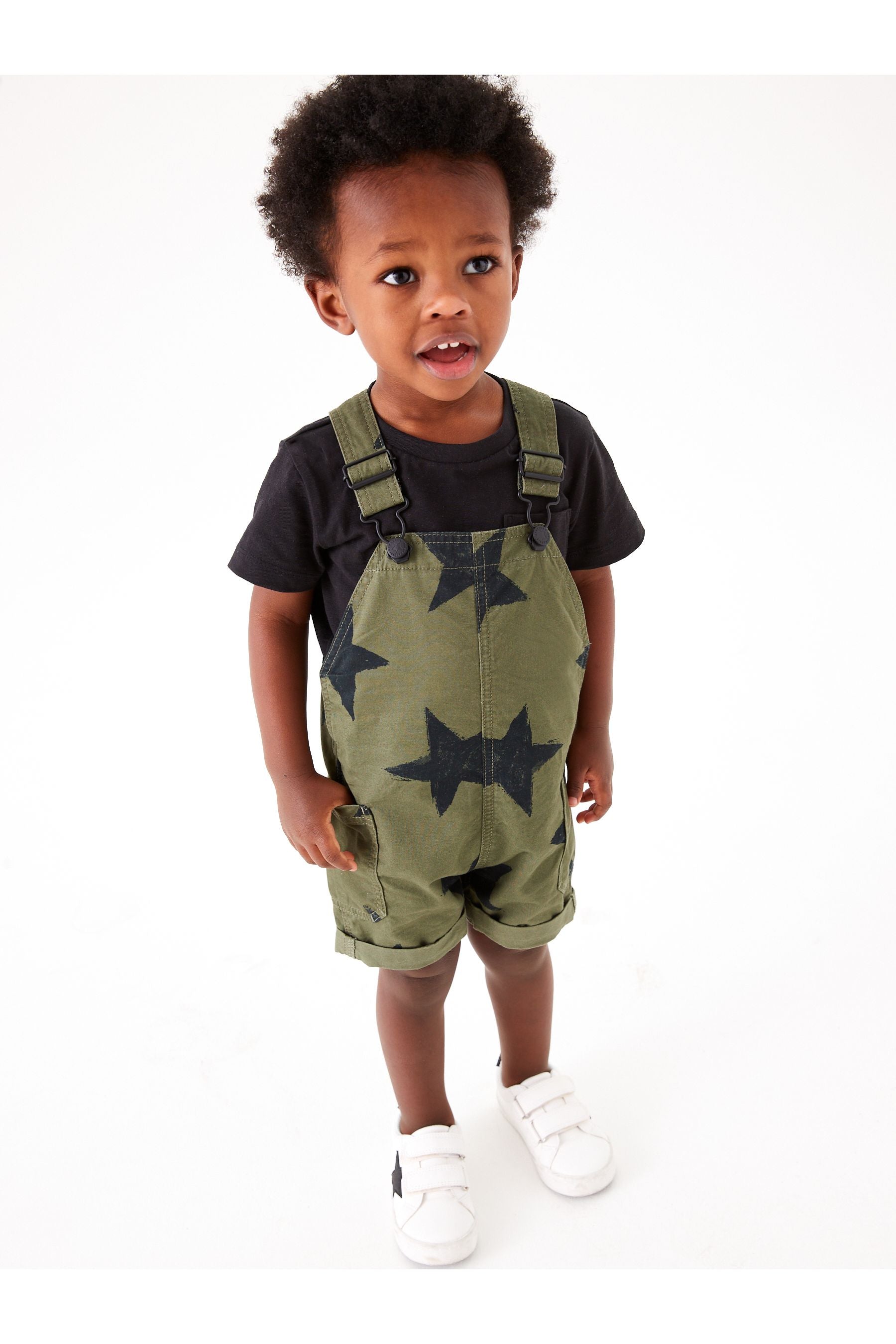 Khaki Green Star Printed Dungaree (3mths-7yrs)