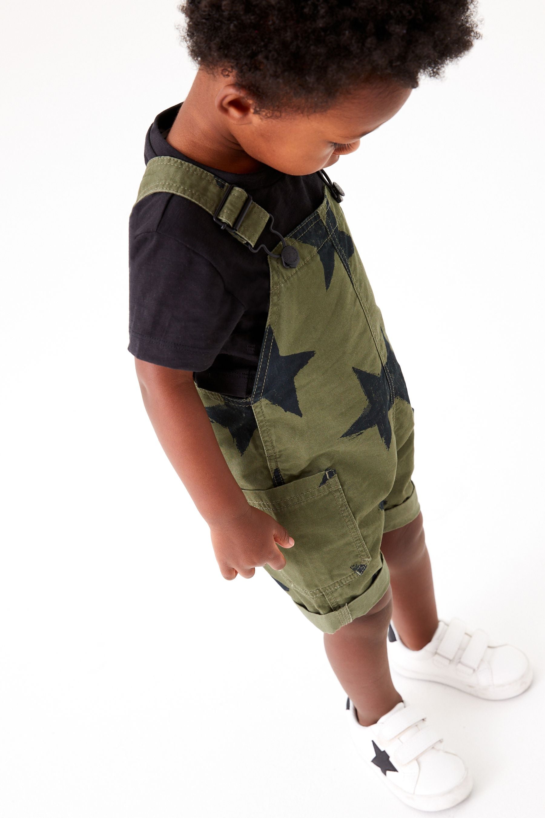 Khaki Green Star Printed Dungaree (3mths-7yrs)