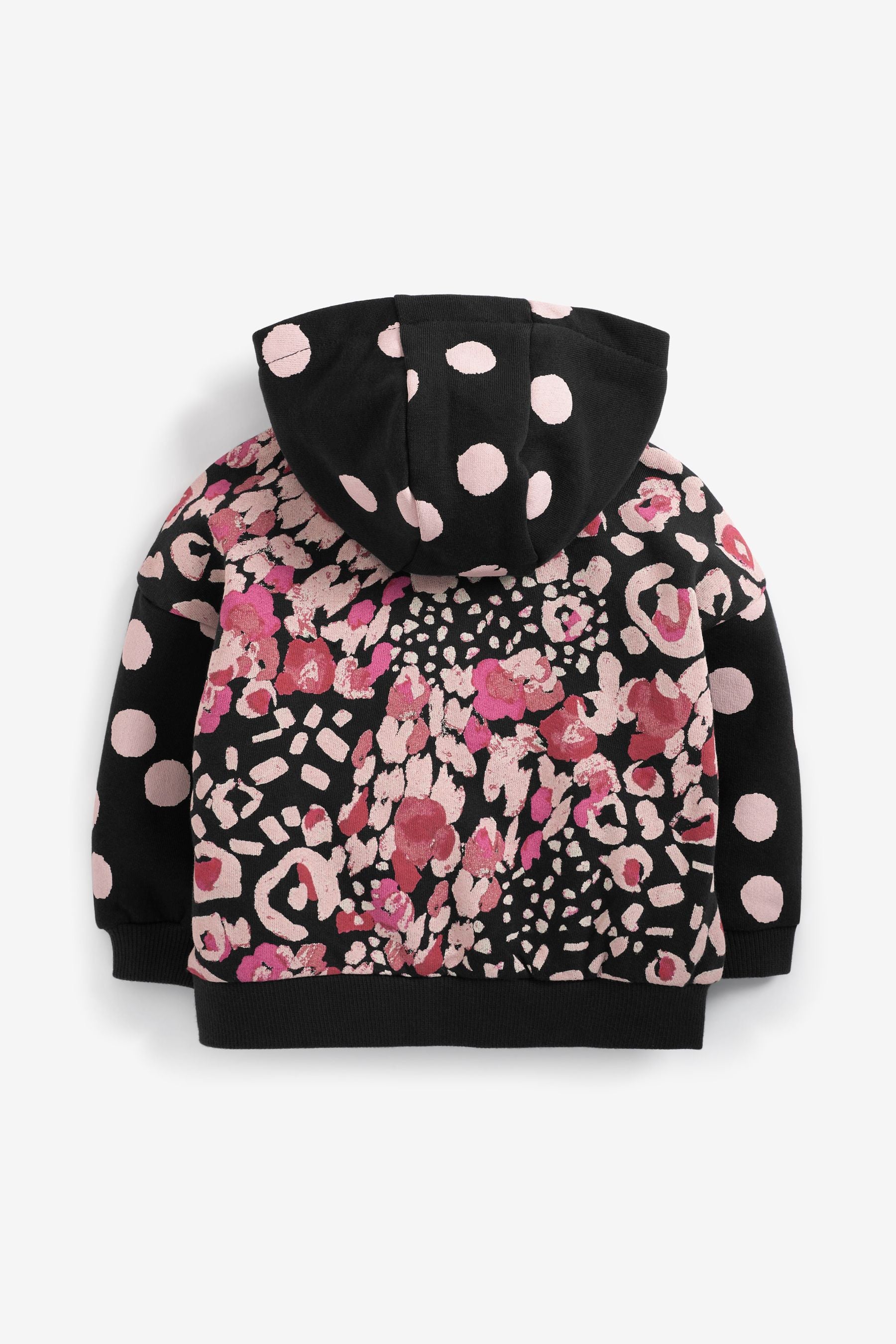 Black Sporty Floral Jersey Zip Through Hoodie (3mths-7yrs)