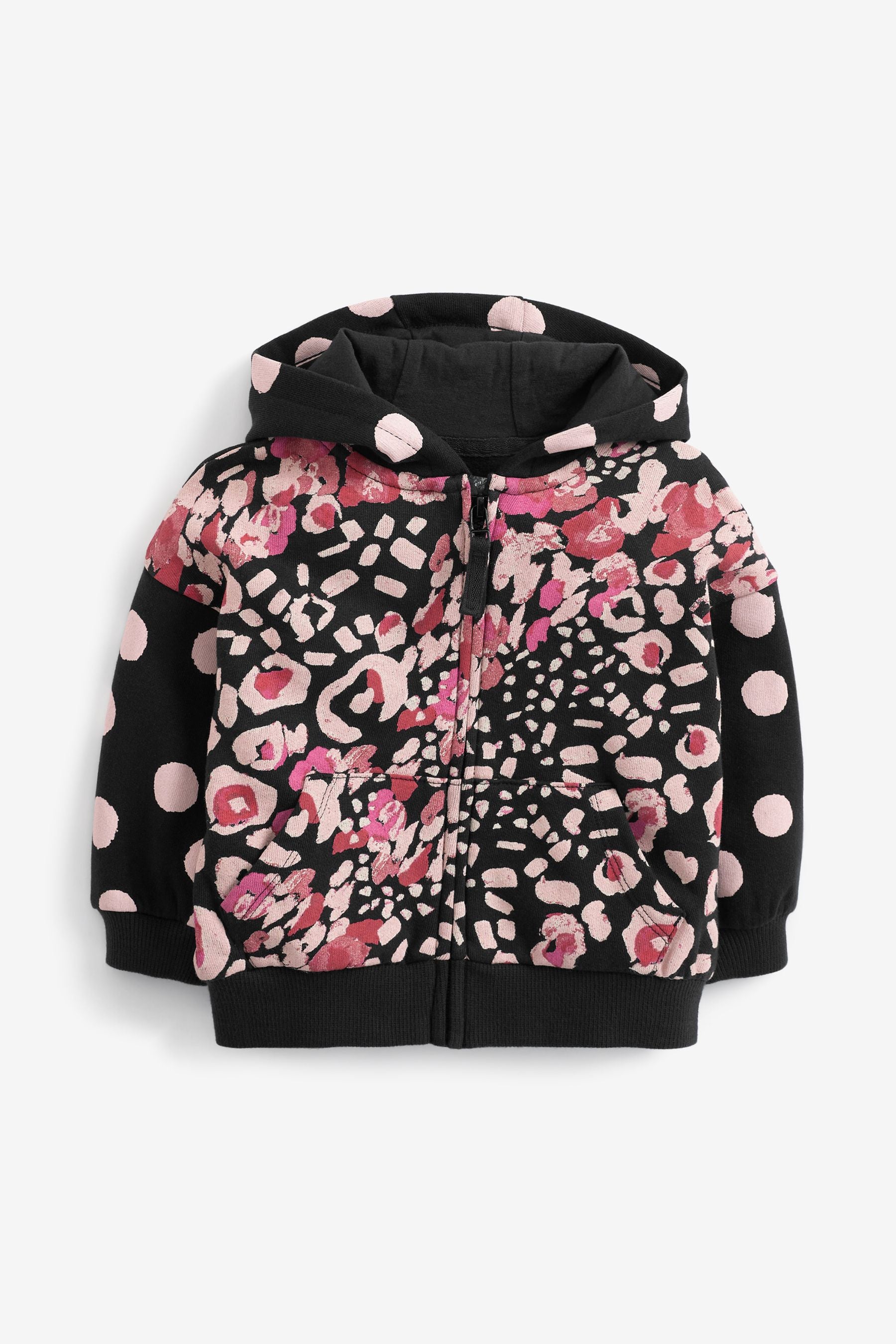 Black Sporty Floral Jersey Zip Through Hoodie (3mths-7yrs)