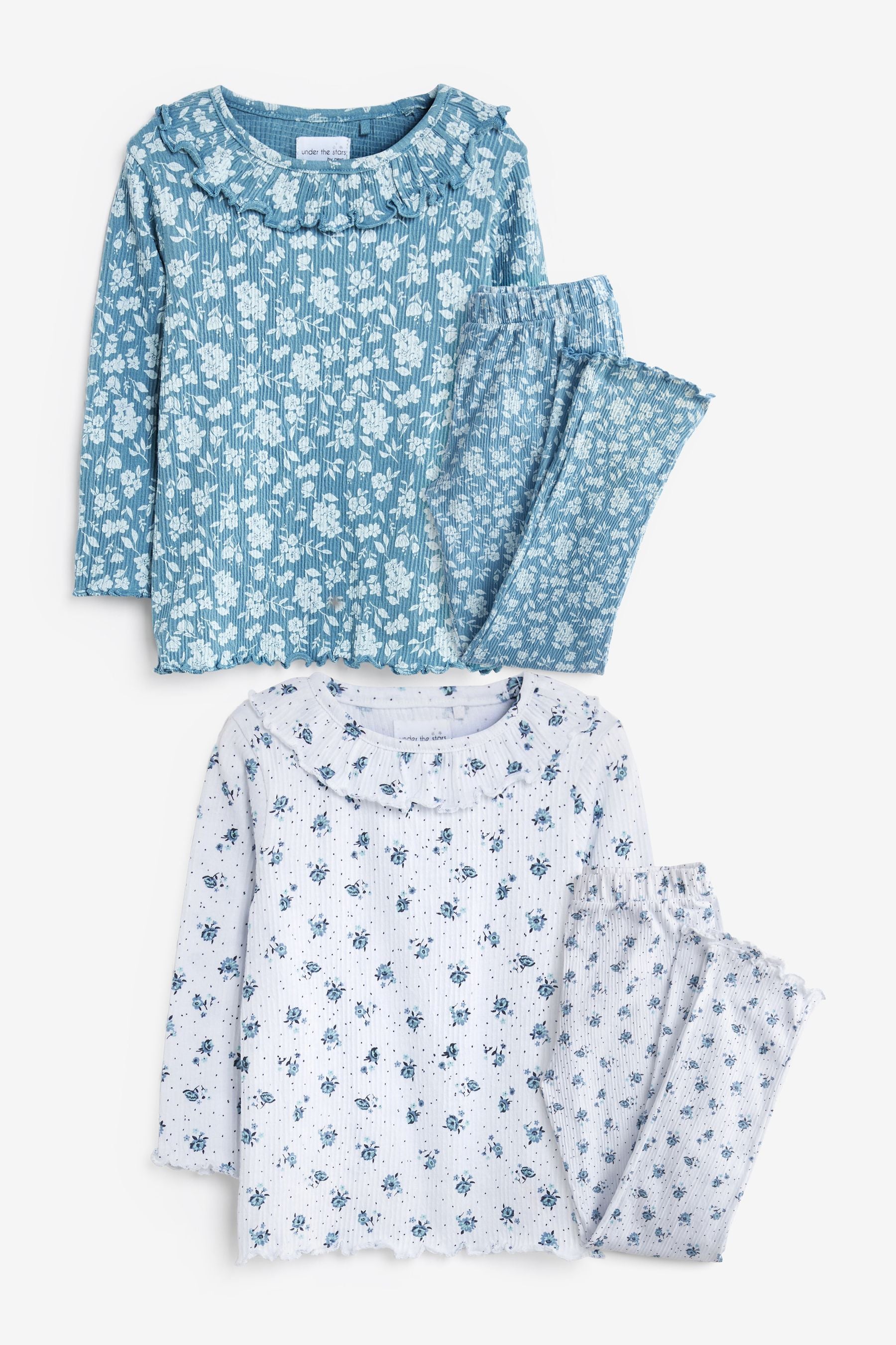 Blue/White Floral Crinkle 2 Pack Pyjama