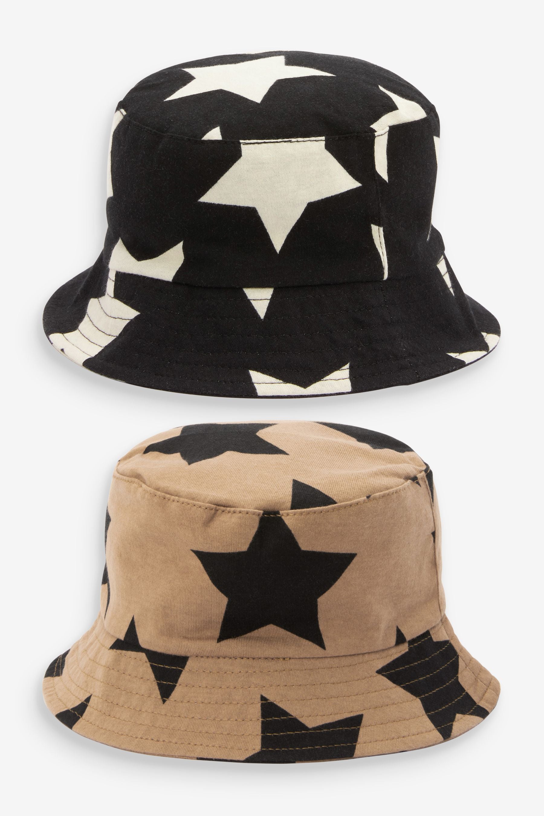 Star Print 2 Pack Bucket Hats (3mths-10yrs)