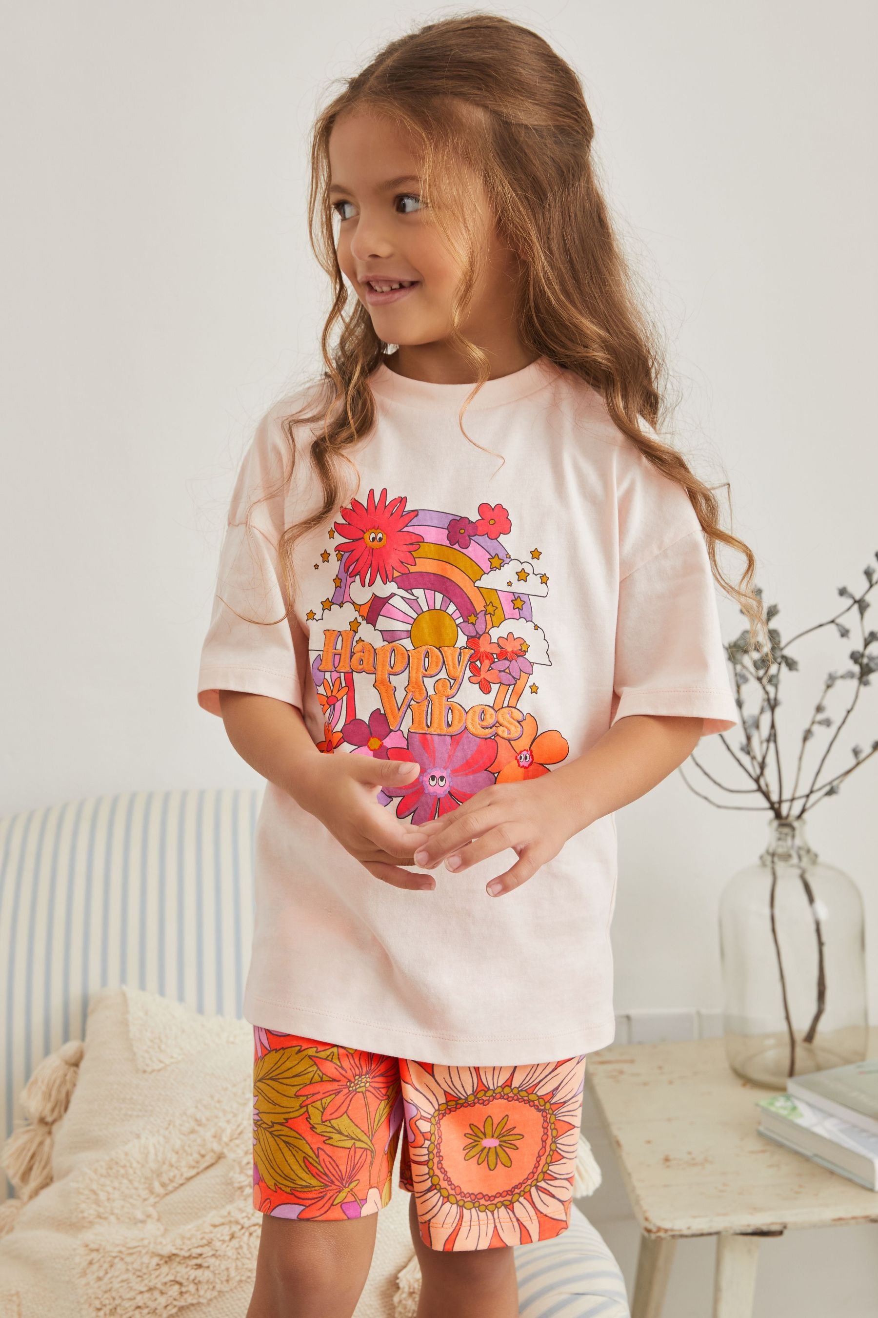 Purple/Orange Retro Floral 3 Pack Longline Short Pyjamas (3-16yrs)