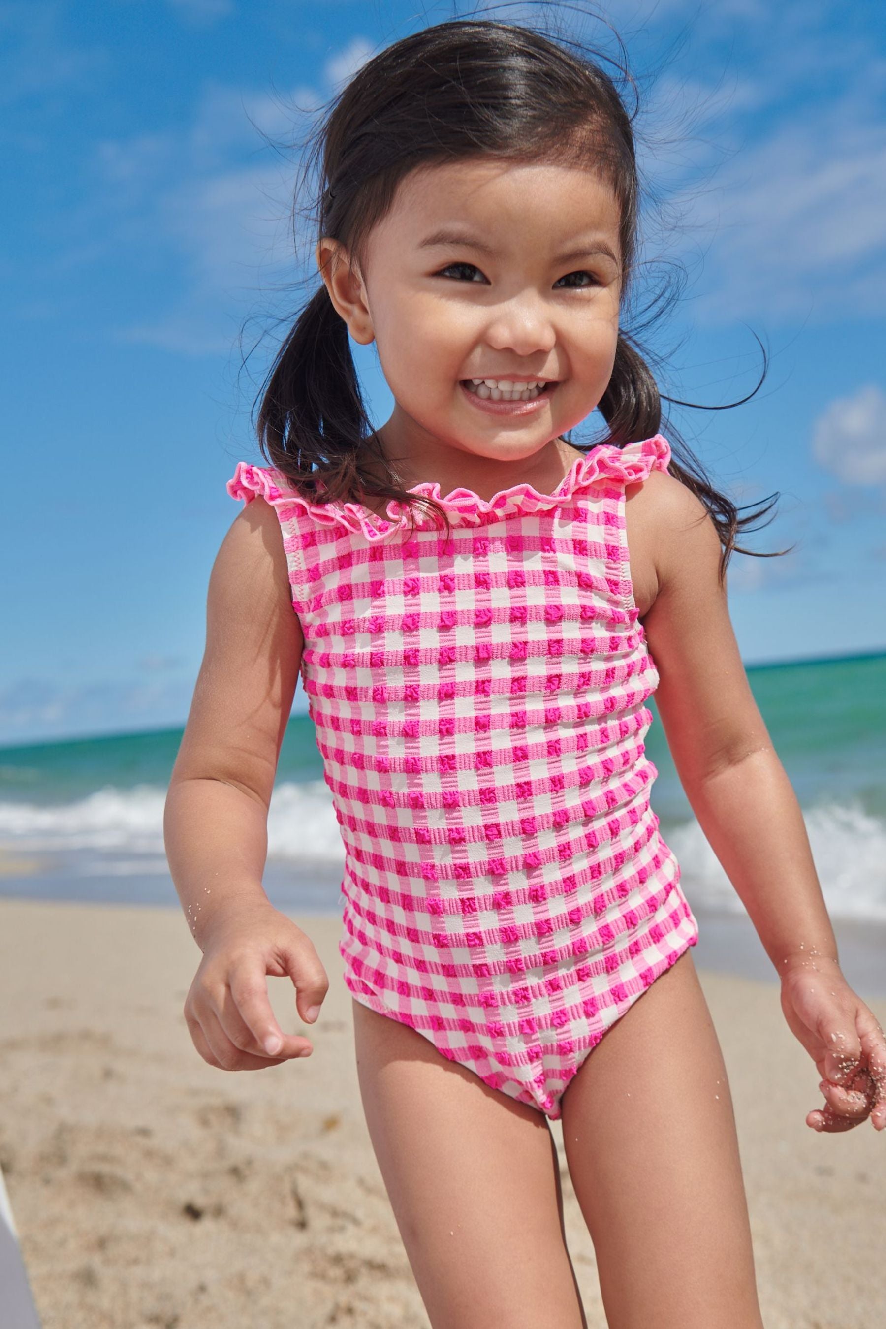 Pink/White Textured Gingham Swimsuit (3mths-16yrs)