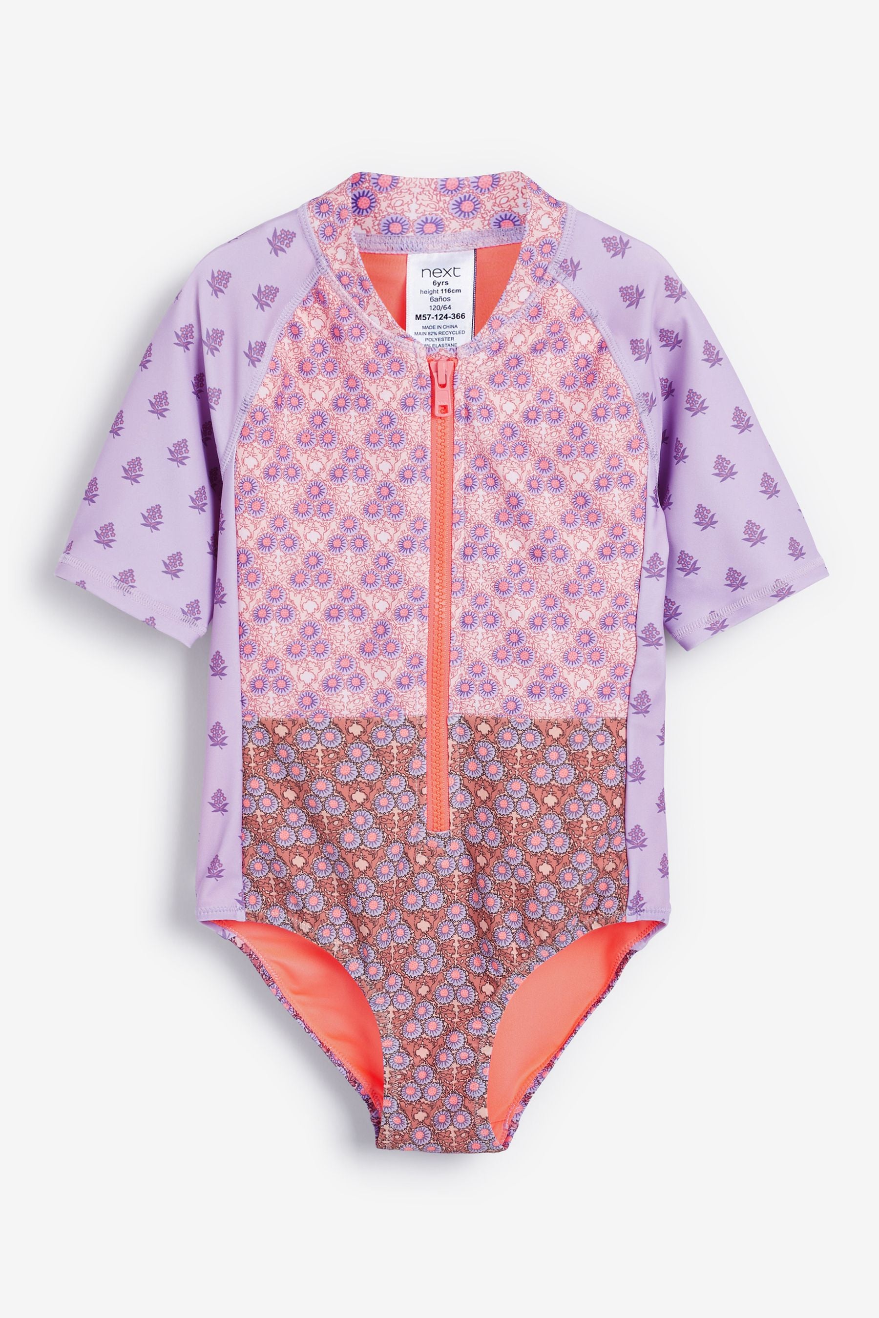 Purple Ditsy Short Sleeved Swimsuit (3mths-16yrs)