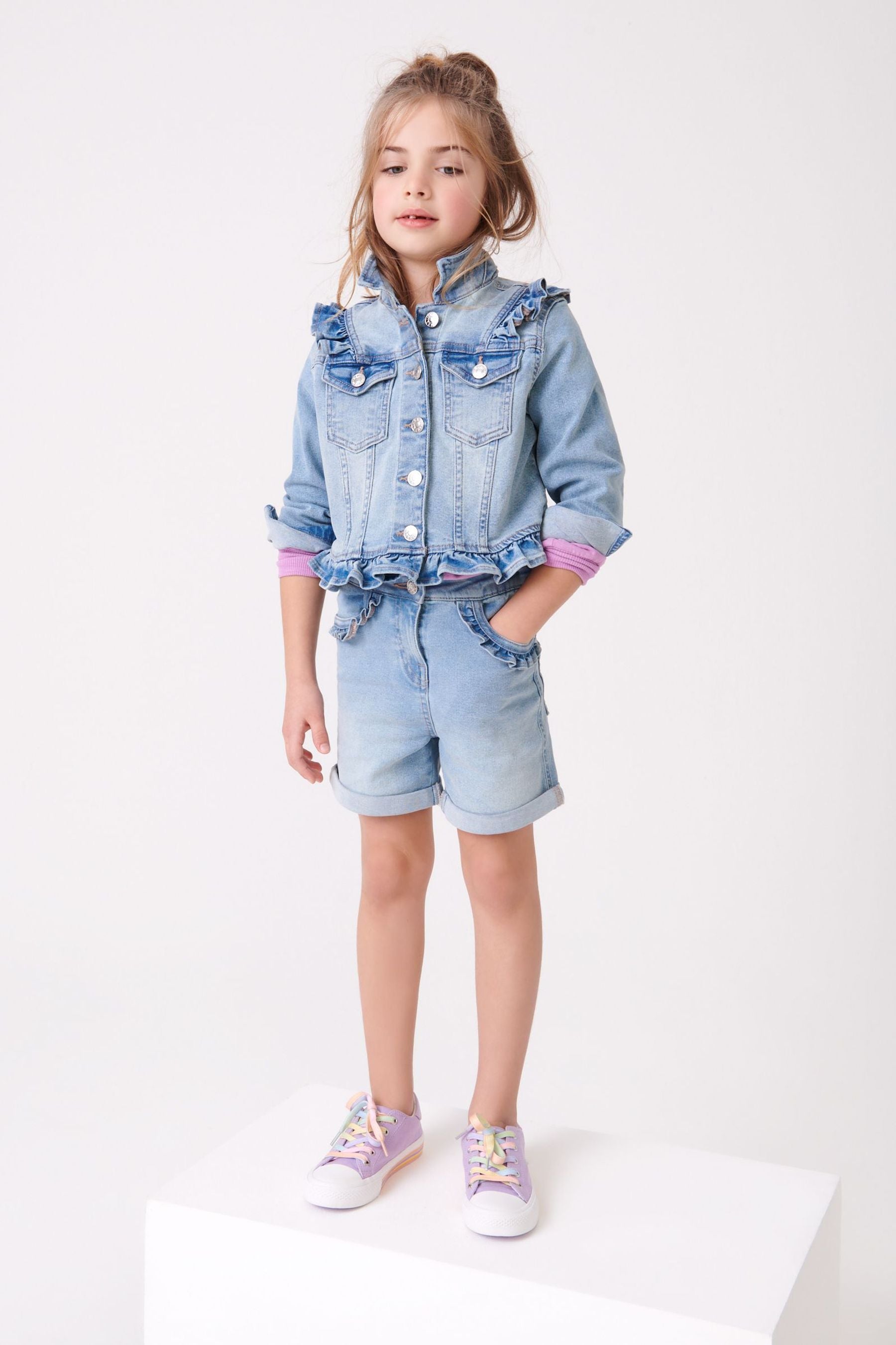 Mid Blue Frill Denim Jacket (3-16yrs)