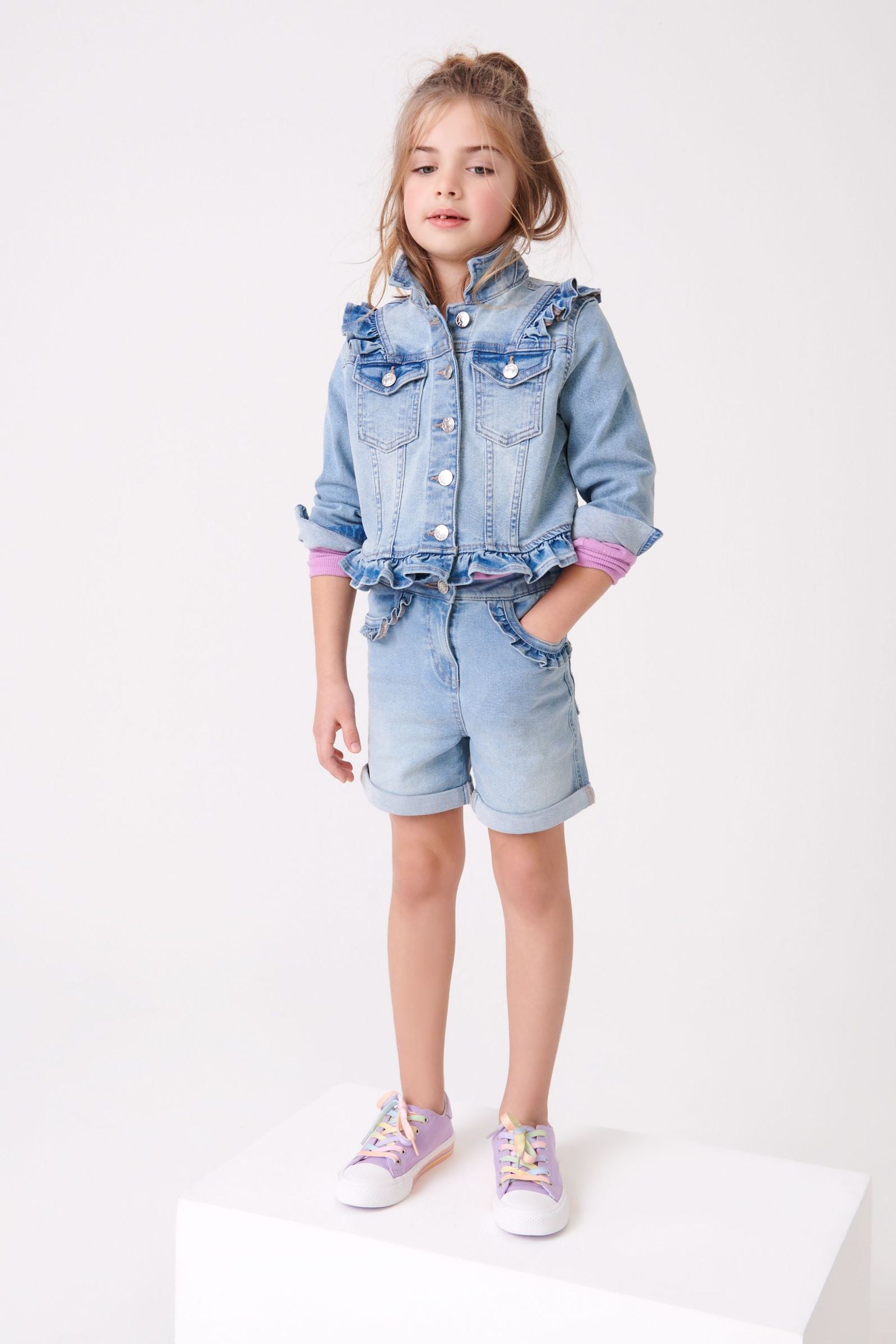 Mid Blue Frill Denim Jacket (3-16yrs)