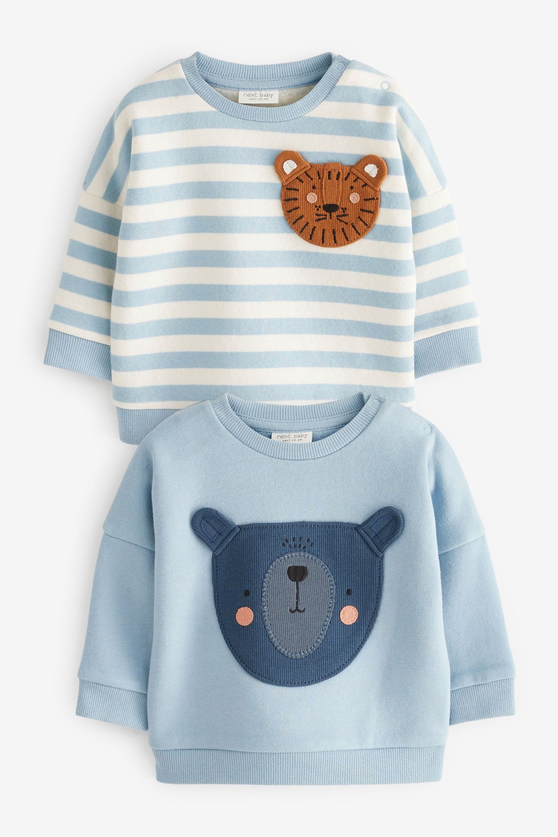 Blue/White 2 Pack Sweatshirt With Bear Design (0mths-2yrs)