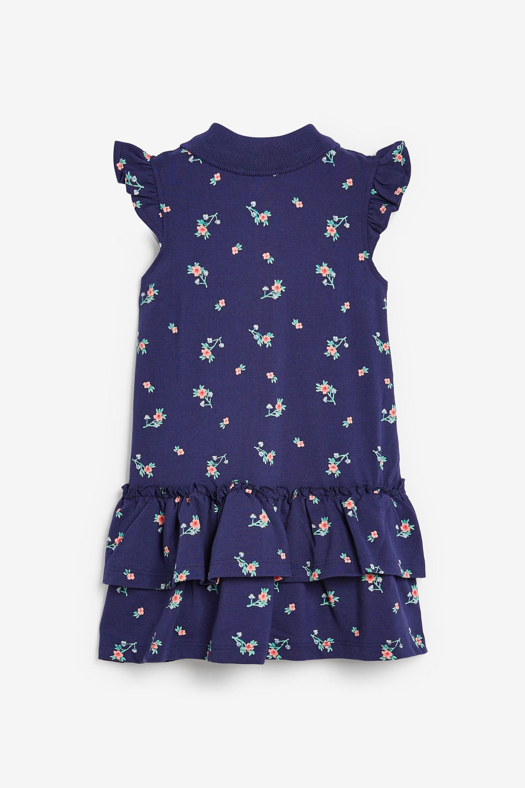 Navy Blue Floral Pique Polo Dress (3mths-7yrs)