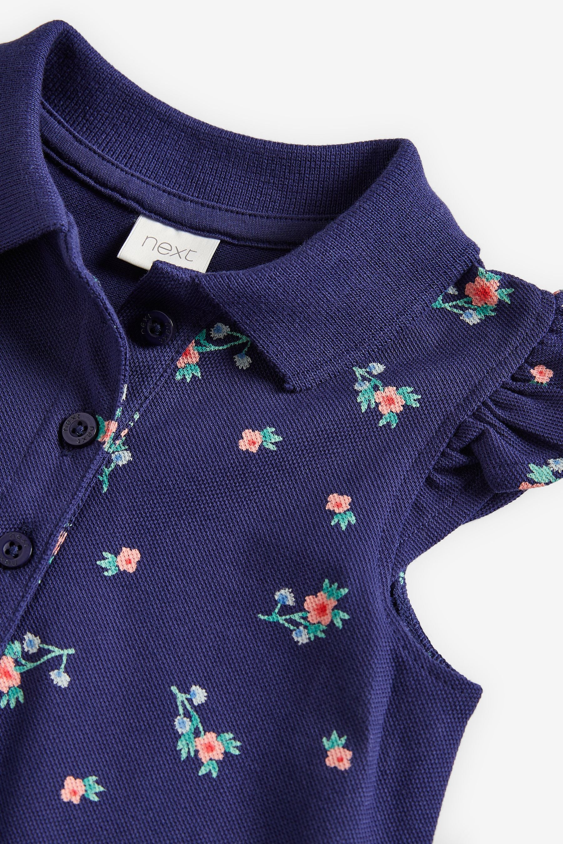 Navy Blue Floral Pique Polo Dress (3mths-7yrs)