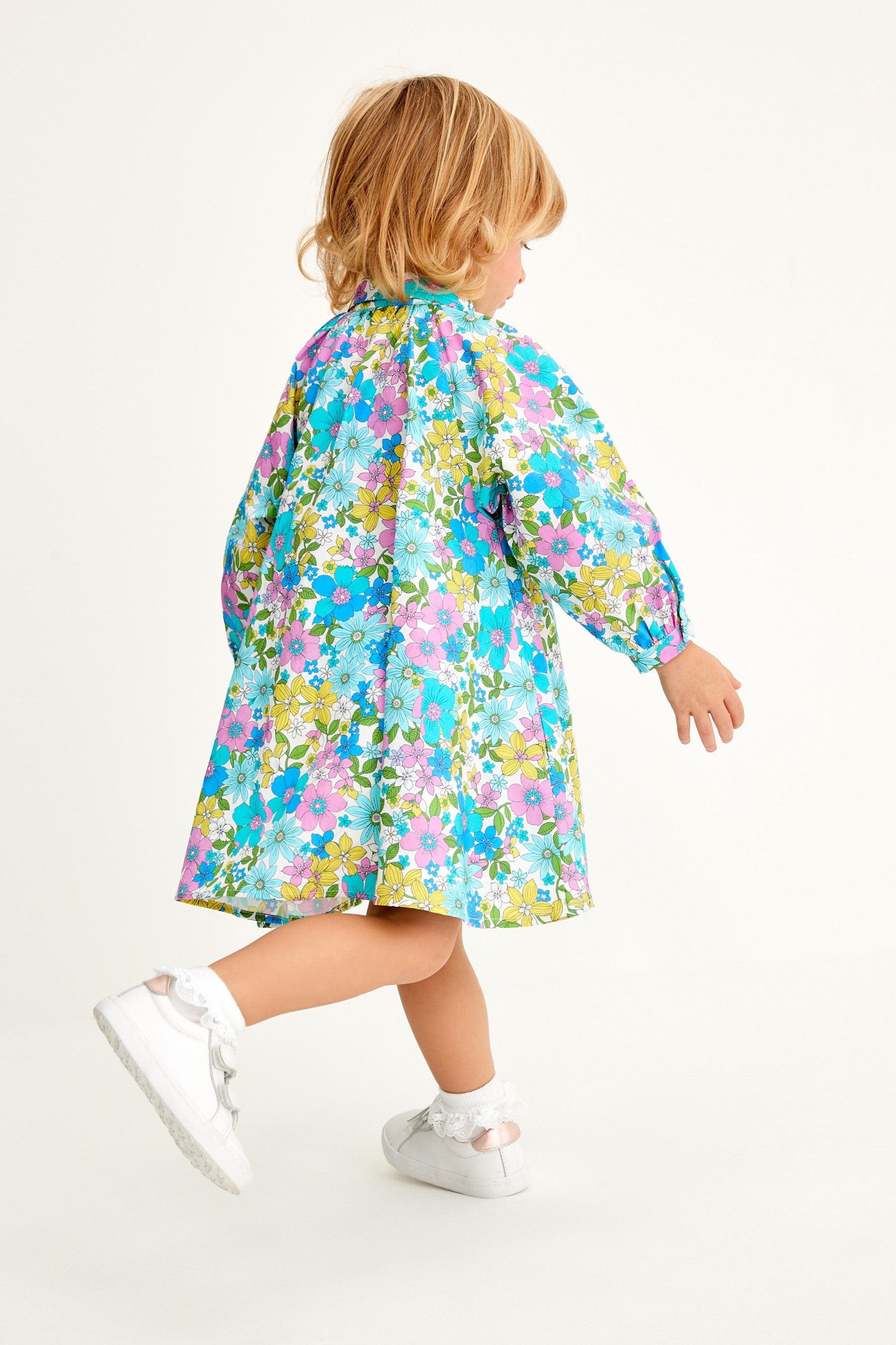 Blue Retro Print Cotton Volume Shirt Dress (3mths-7yrs)