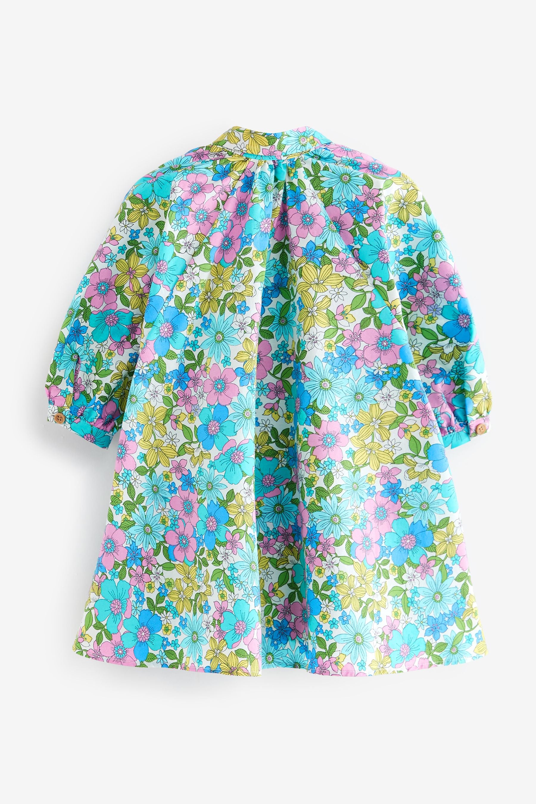 Blue Retro Print Cotton Volume Shirt Dress (3mths-7yrs)