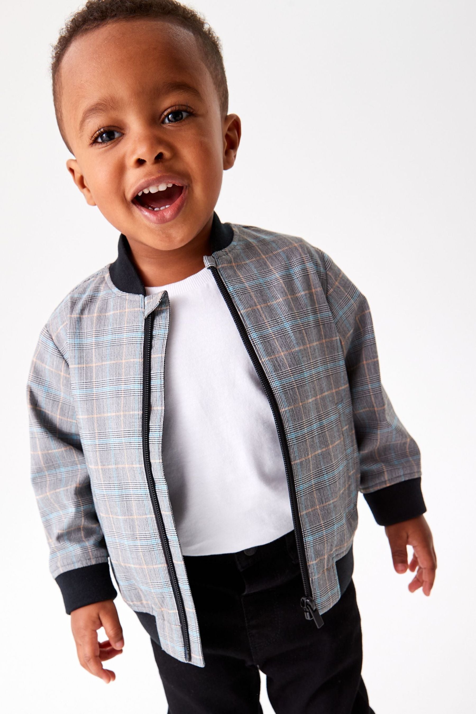 Grey Check Bomber Jacket (3mths-9yrs)