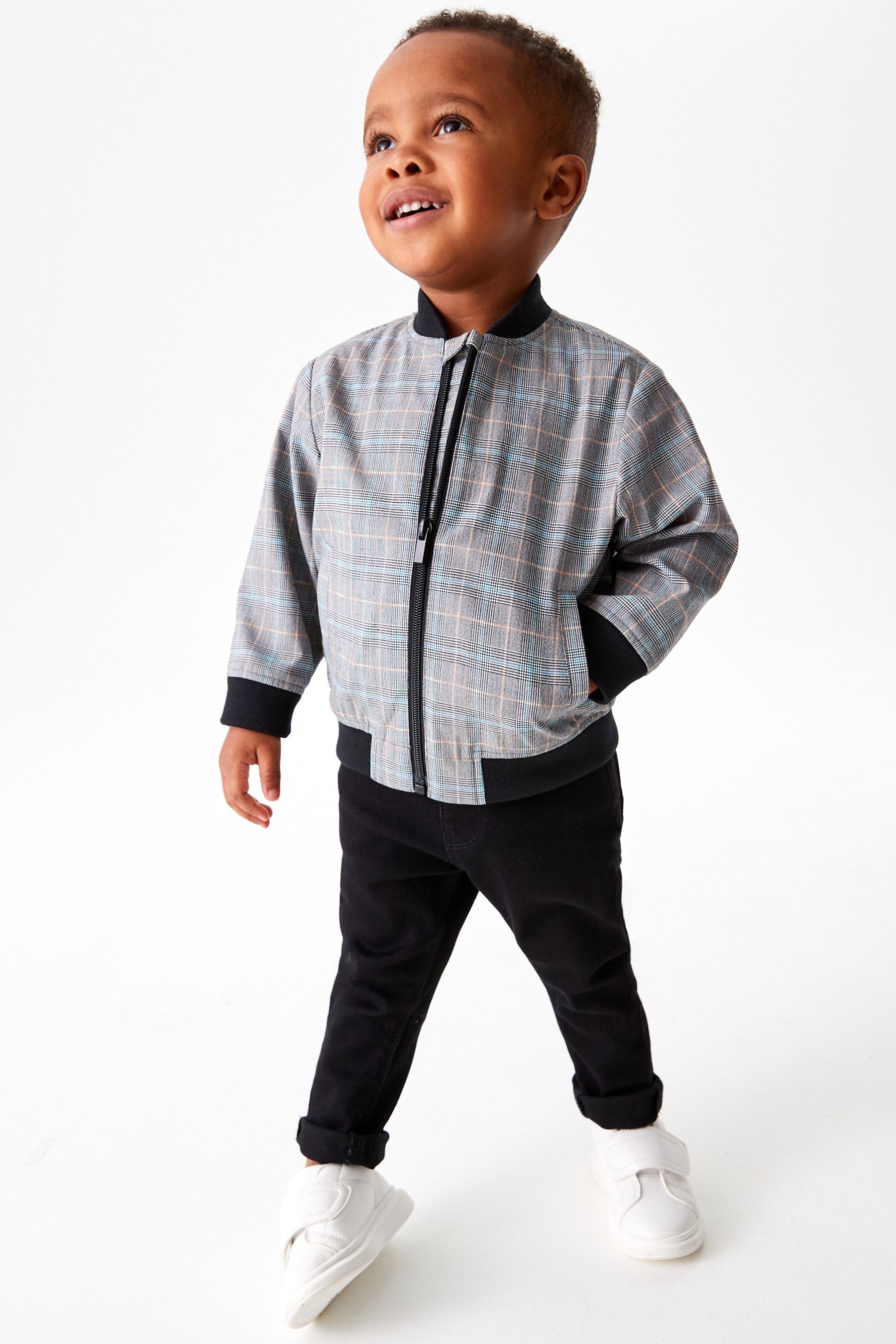 Grey Check Bomber Jacket (3mths-9yrs)