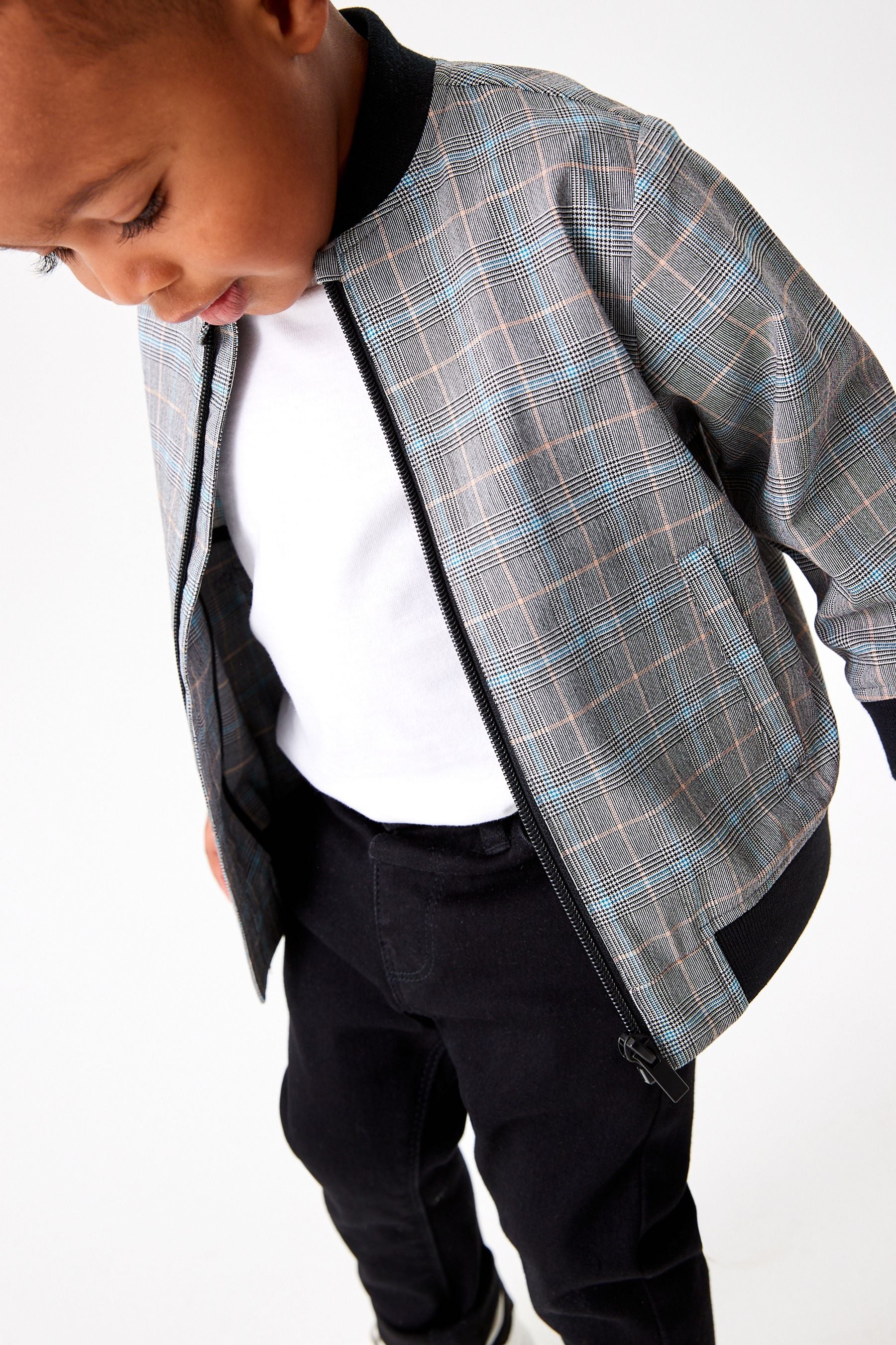 Grey Check Bomber Jacket (3mths-9yrs)