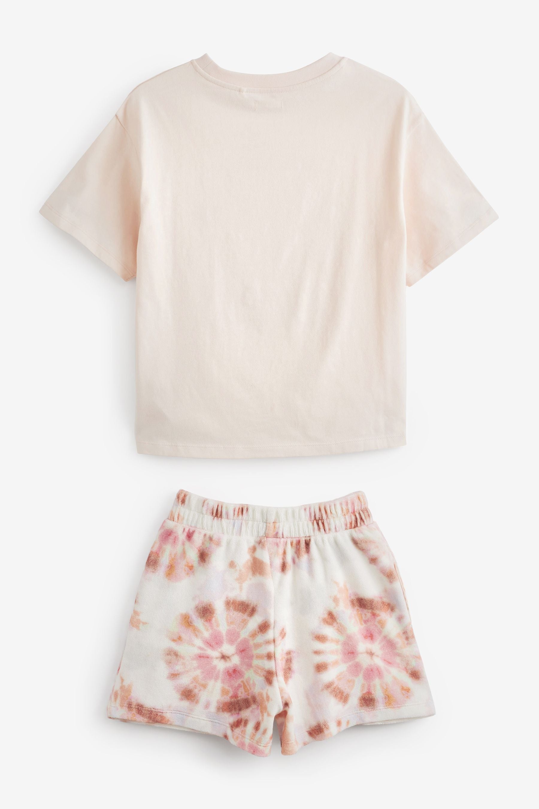 Light Pink Peace Print T-Shirt And Toweling Shorts Set (3-16yrs)