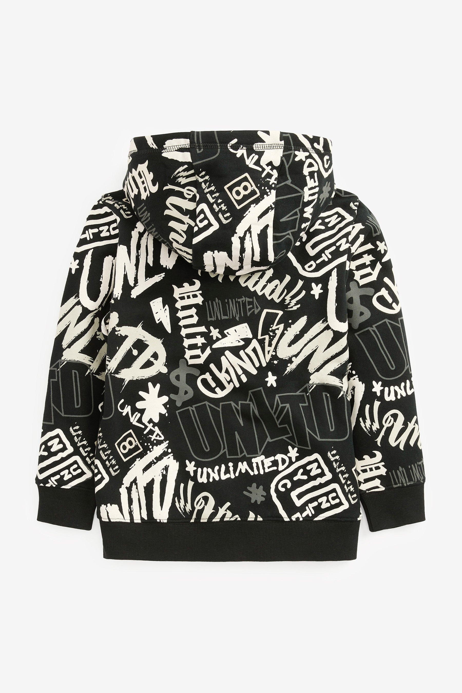 Black Graffiti Zip Through Hoodie (3-16yrs)