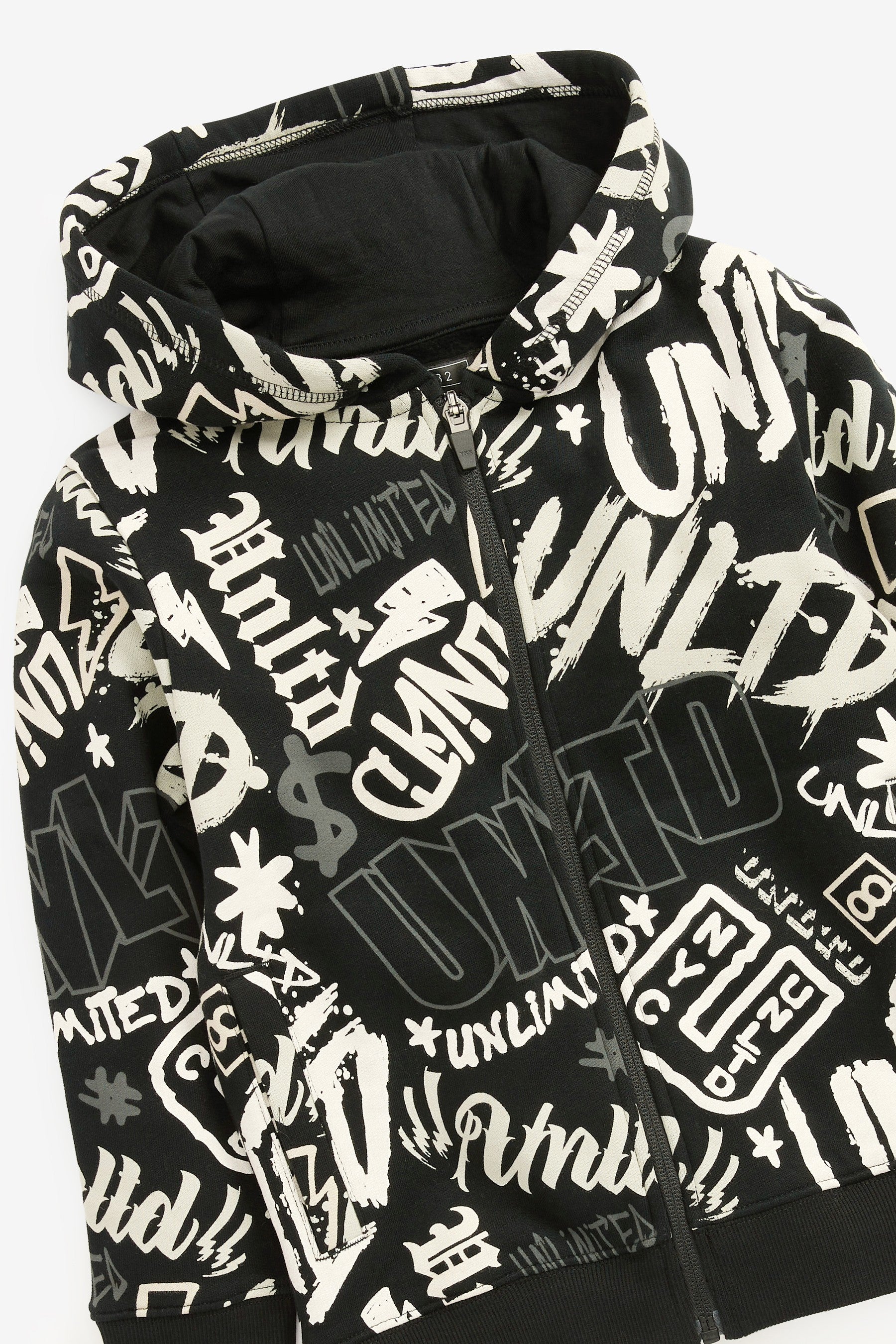 Black Graffiti Zip Through Hoodie (3-16yrs)