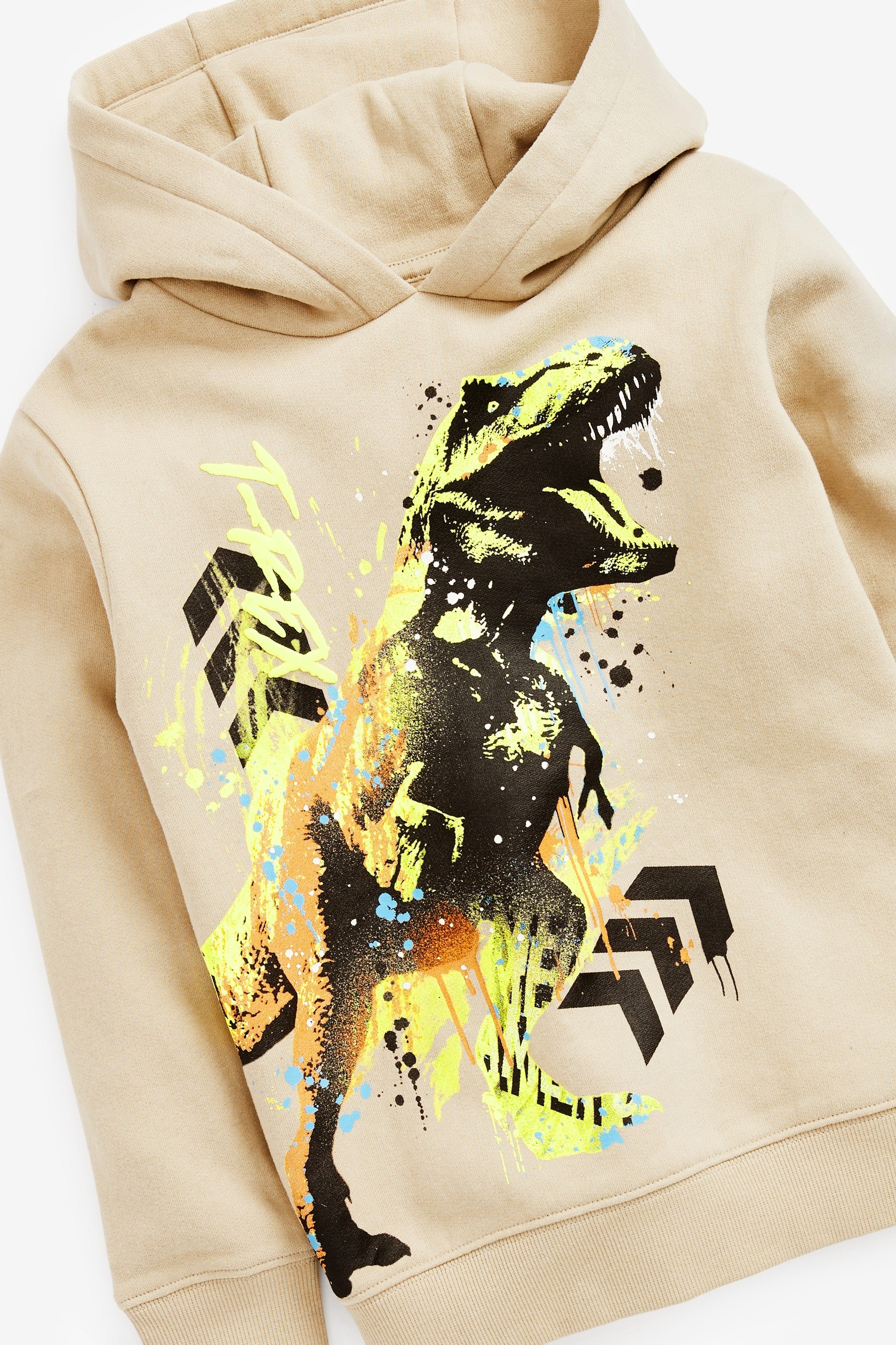 Ecru Cream Dinosaur Graphic Hoodie (3-16yrs)