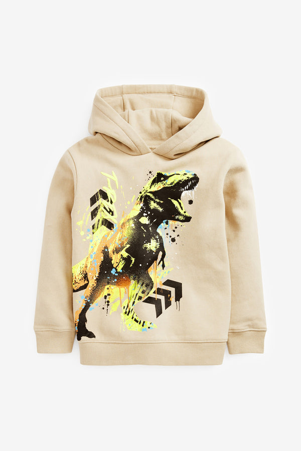 Ecru Cream Dinosaur Graphic Hoodie (3-16yrs)