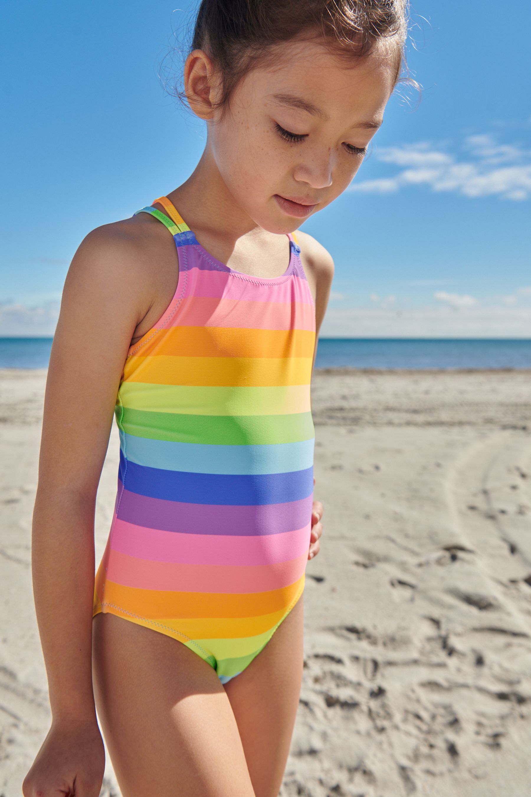 Multi Bright Rainbow Stripe Swimsuit (3-16yrs)