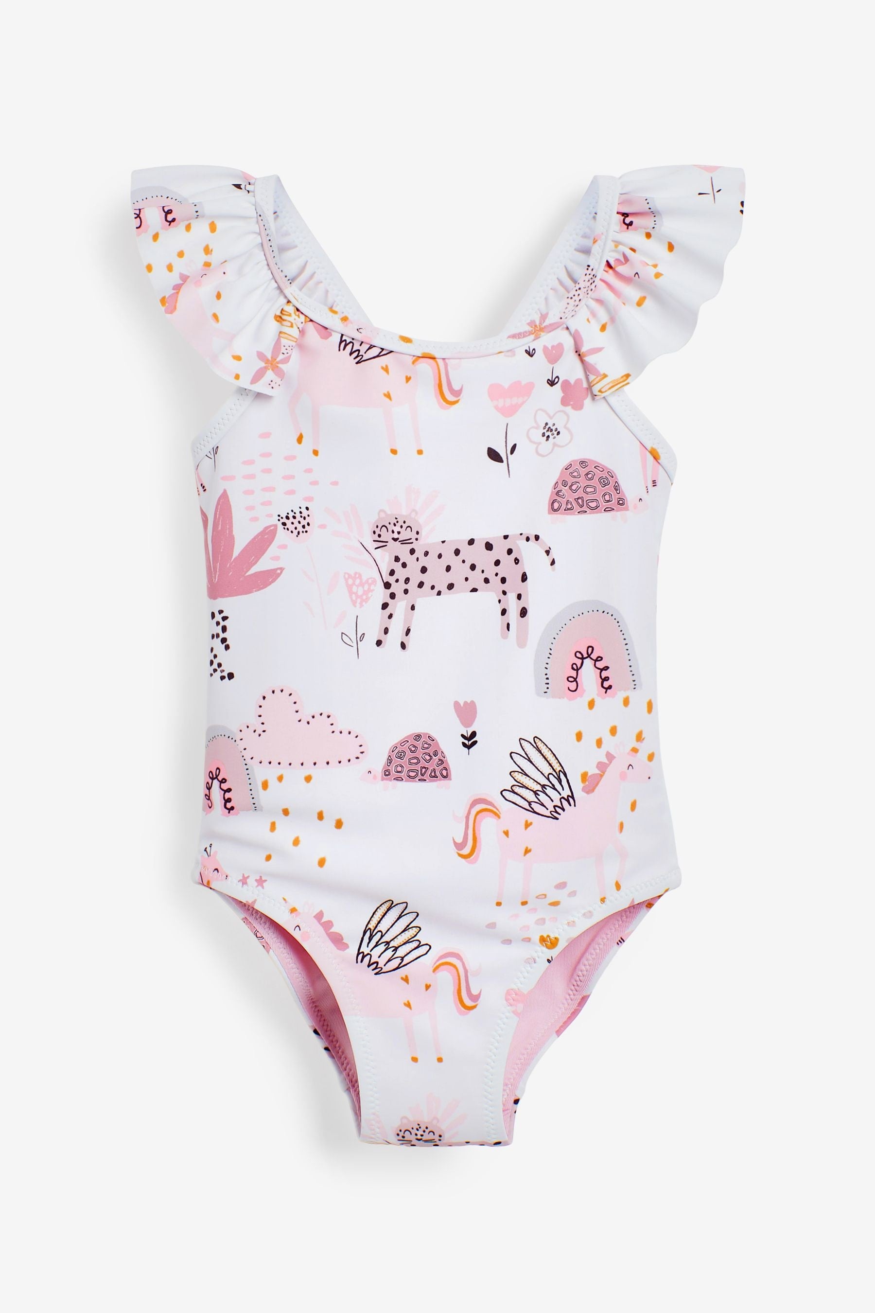 White/Pink Frill Sleeved Swimsuit (3mths-12yrs)