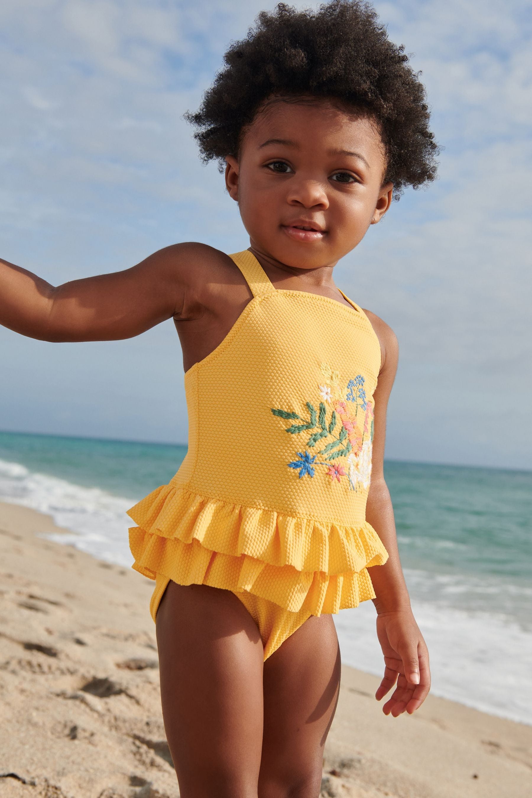 Yellow Embroidered Swimsuit (3mths-7yrs)