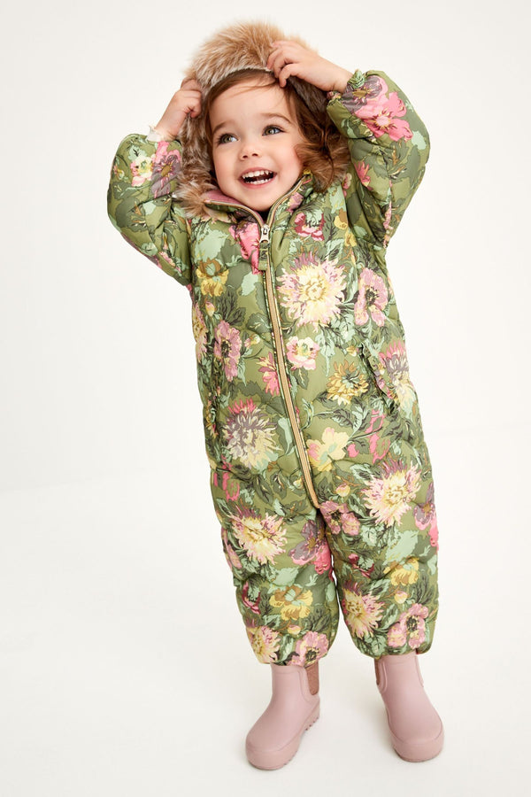 Khaki Green Floral Shower Resistant Snowsuit (3mths-7yrs)