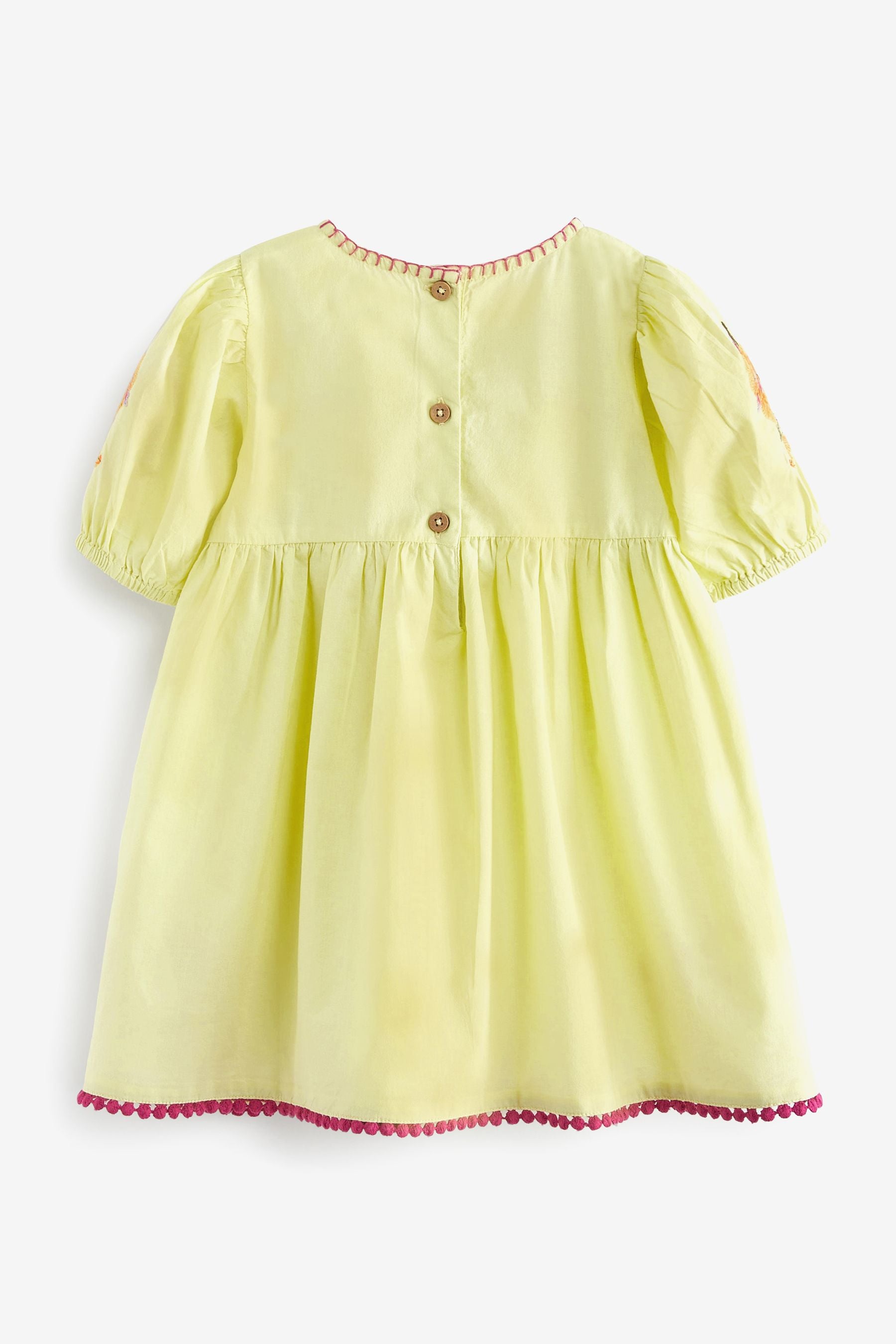 Lime Green Embroidered Puff Sleeve Dress (3mths-8yrs)