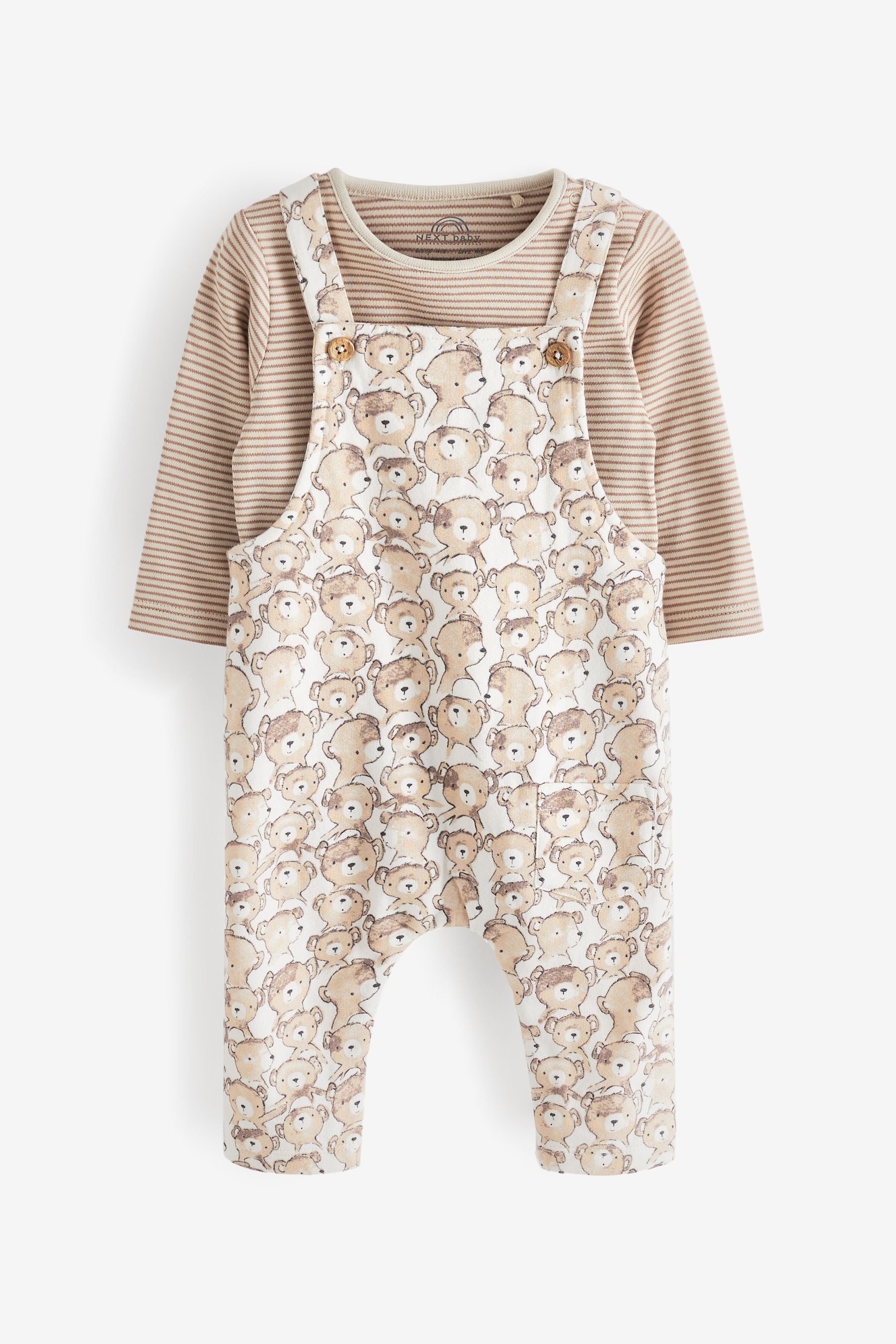 Neutral Bear Print Baby 2 Piece Dungarees And Bodysuit Set (0mths-2yrs)