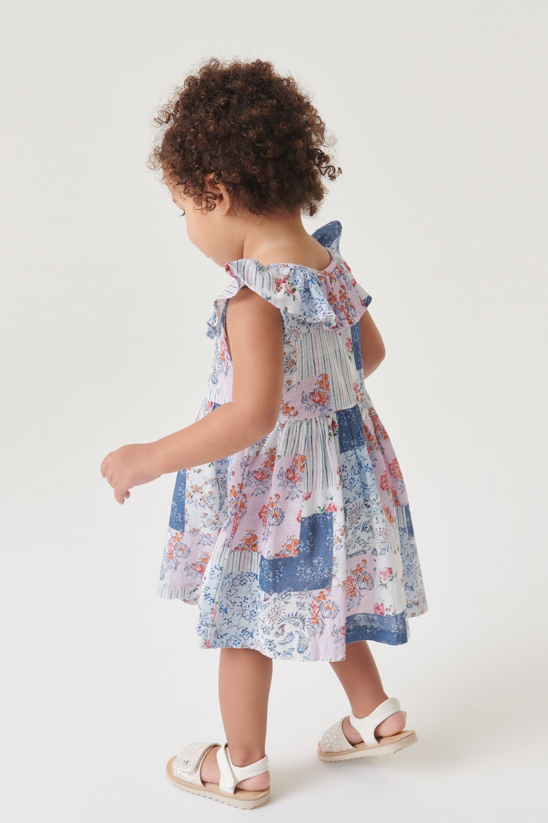 Blue/Red Patchwork Print Sleeveless Frill Dress (3mths-8yrs)