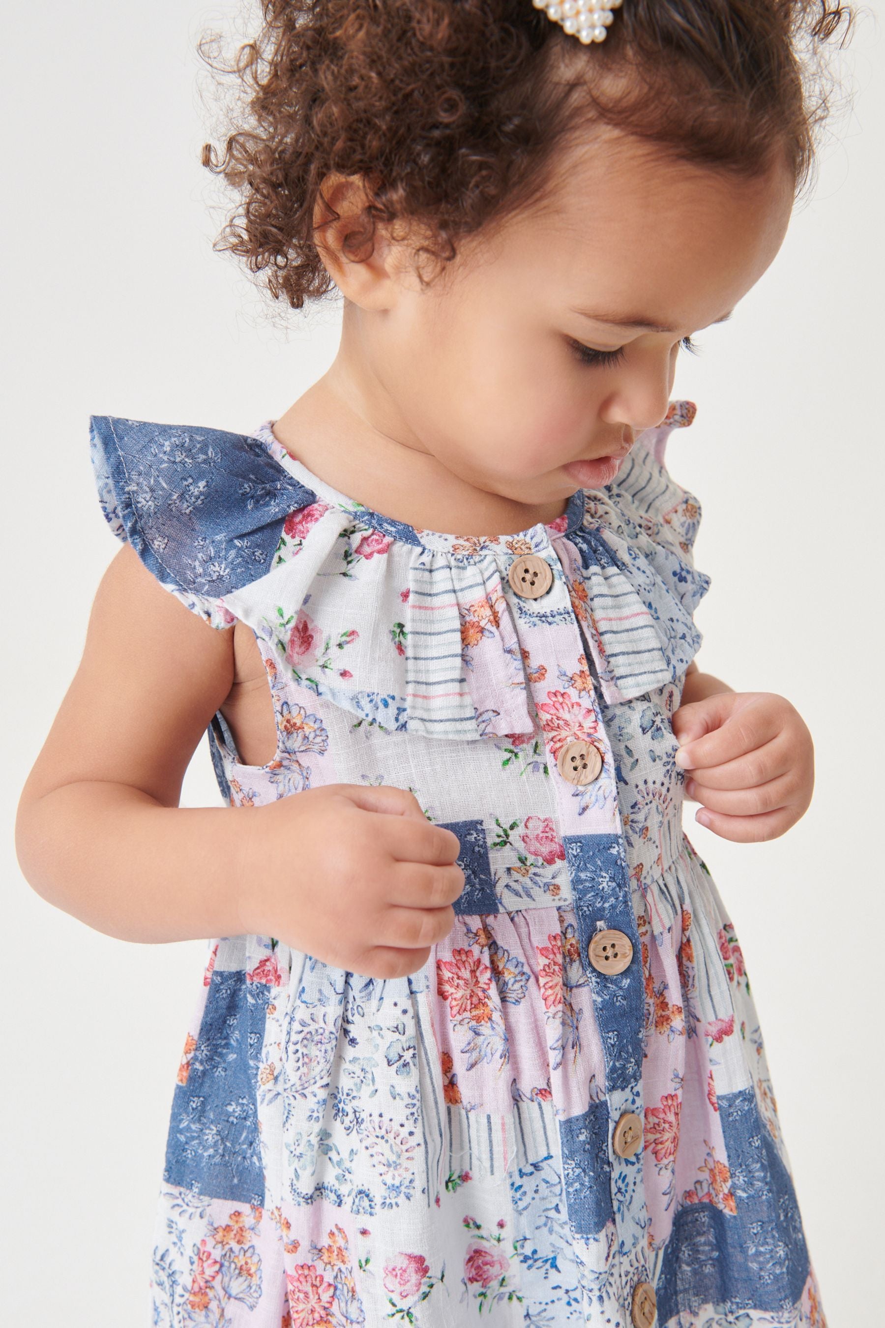 Blue/Red Patchwork Print Sleeveless Frill Dress (3mths-8yrs)