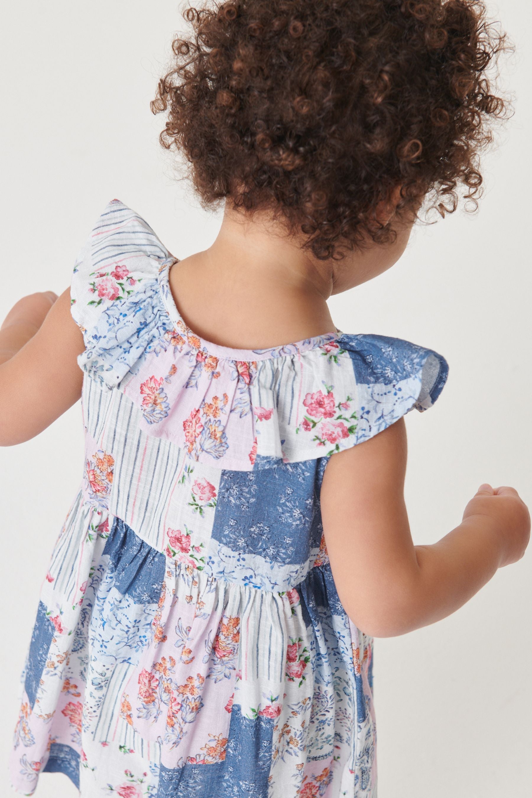 Blue/Red Patchwork Print Sleeveless Frill Dress (3mths-8yrs)