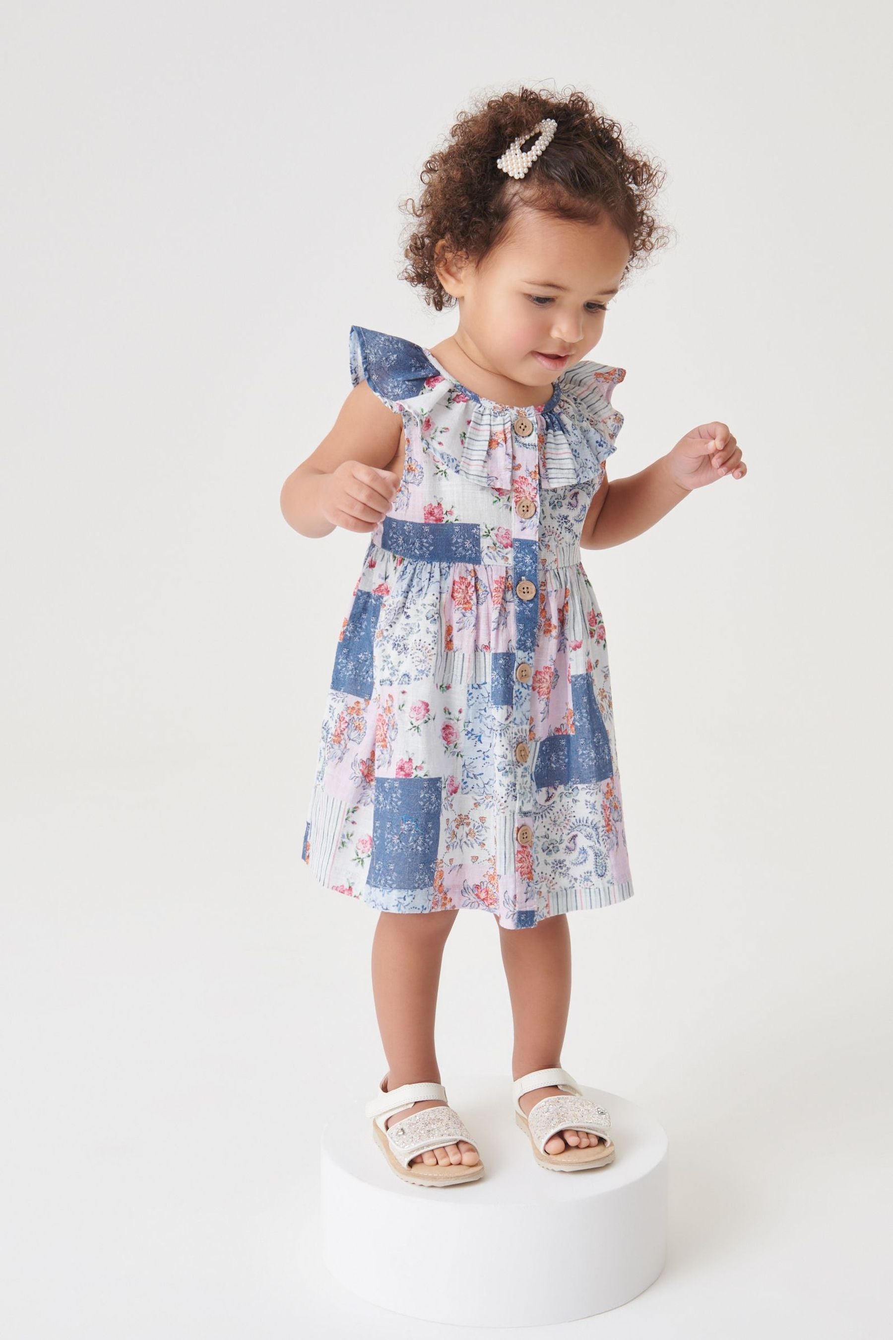 Blue/Red Patchwork Print Sleeveless Frill Dress (3mths-8yrs)