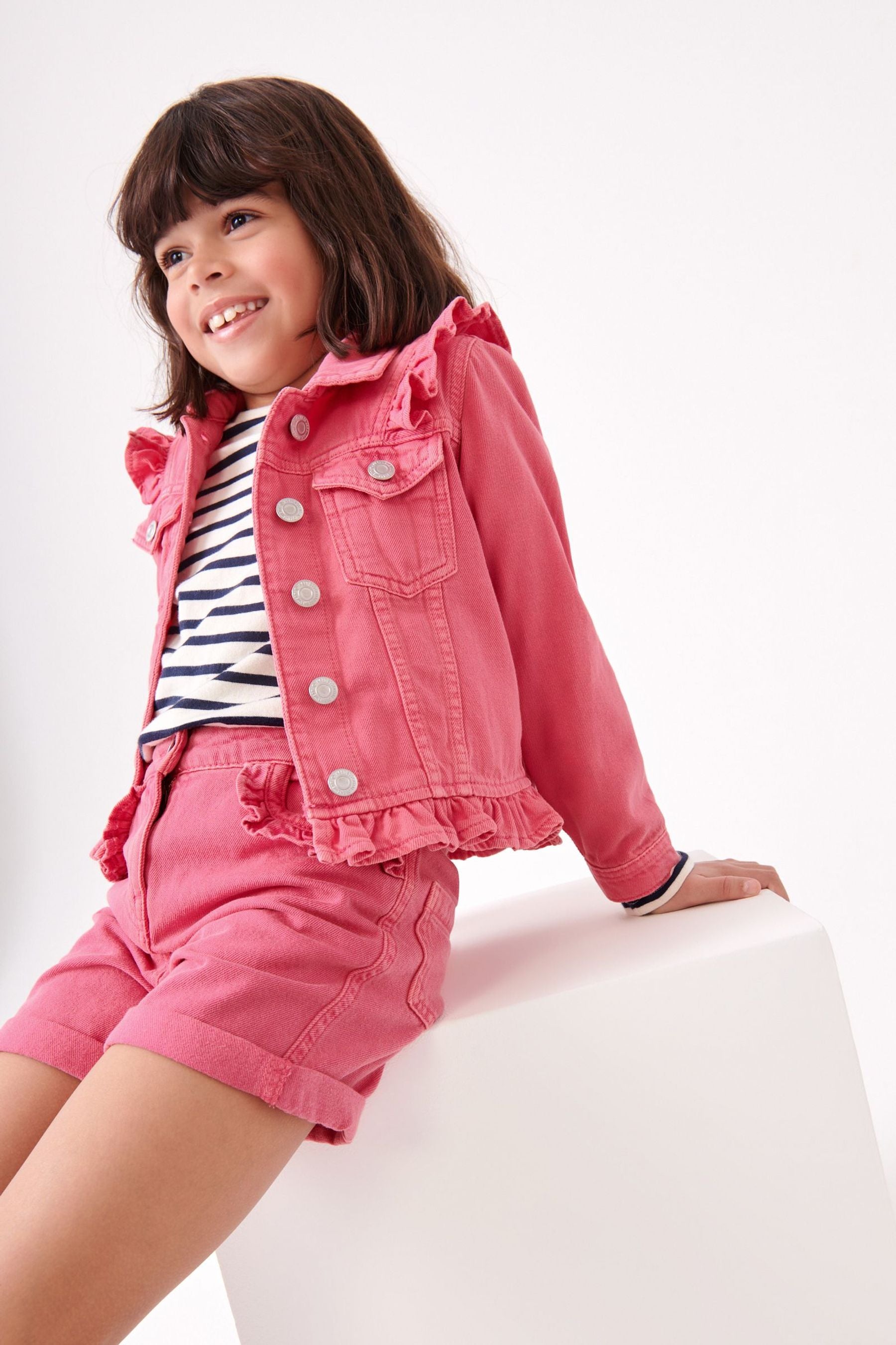 Pink Frill Detail Denim Shorts (3-16yrs)