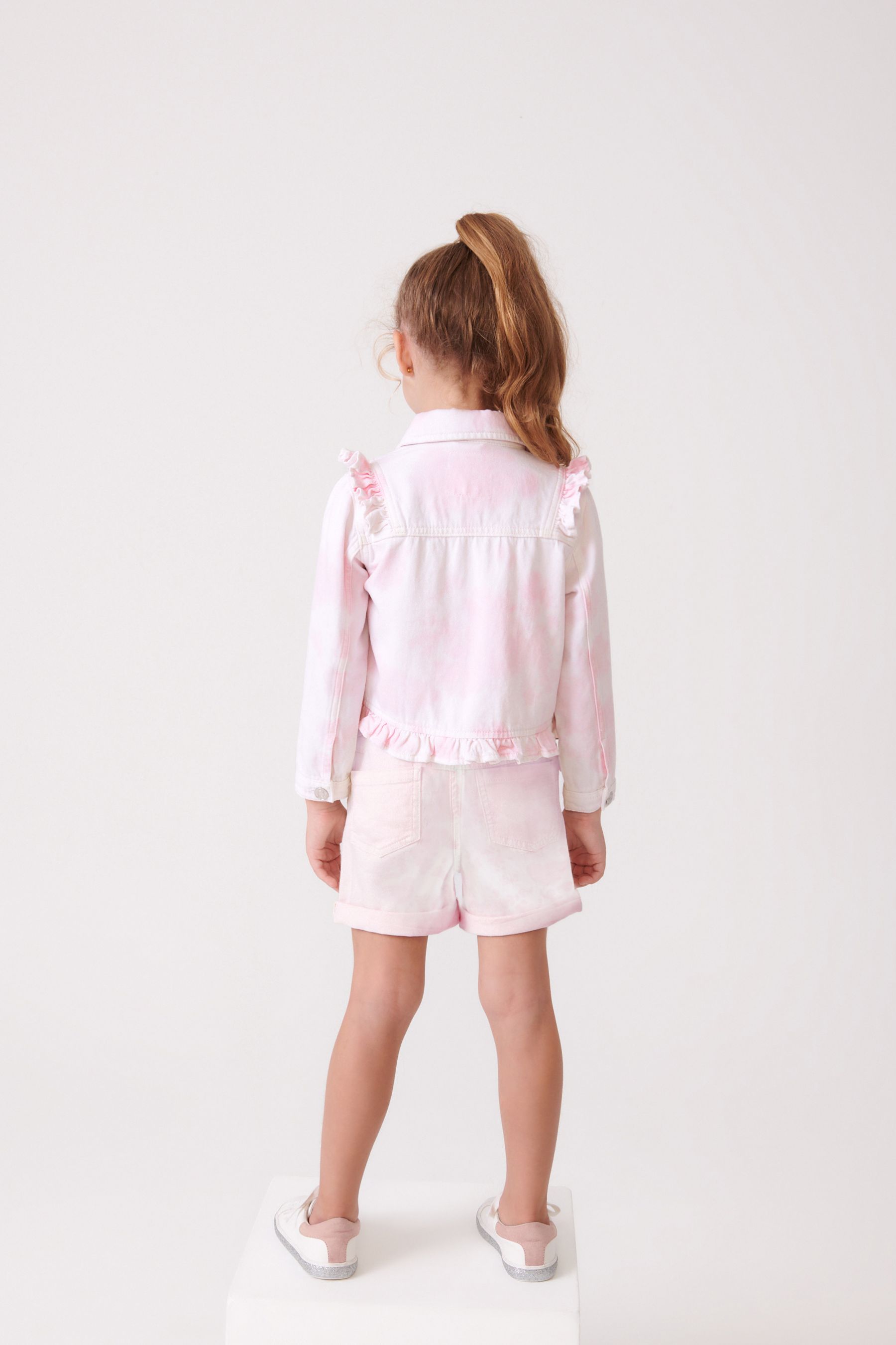 Pink/White Tie Dye Frill Detail Denim Shorts (3-16yrs)