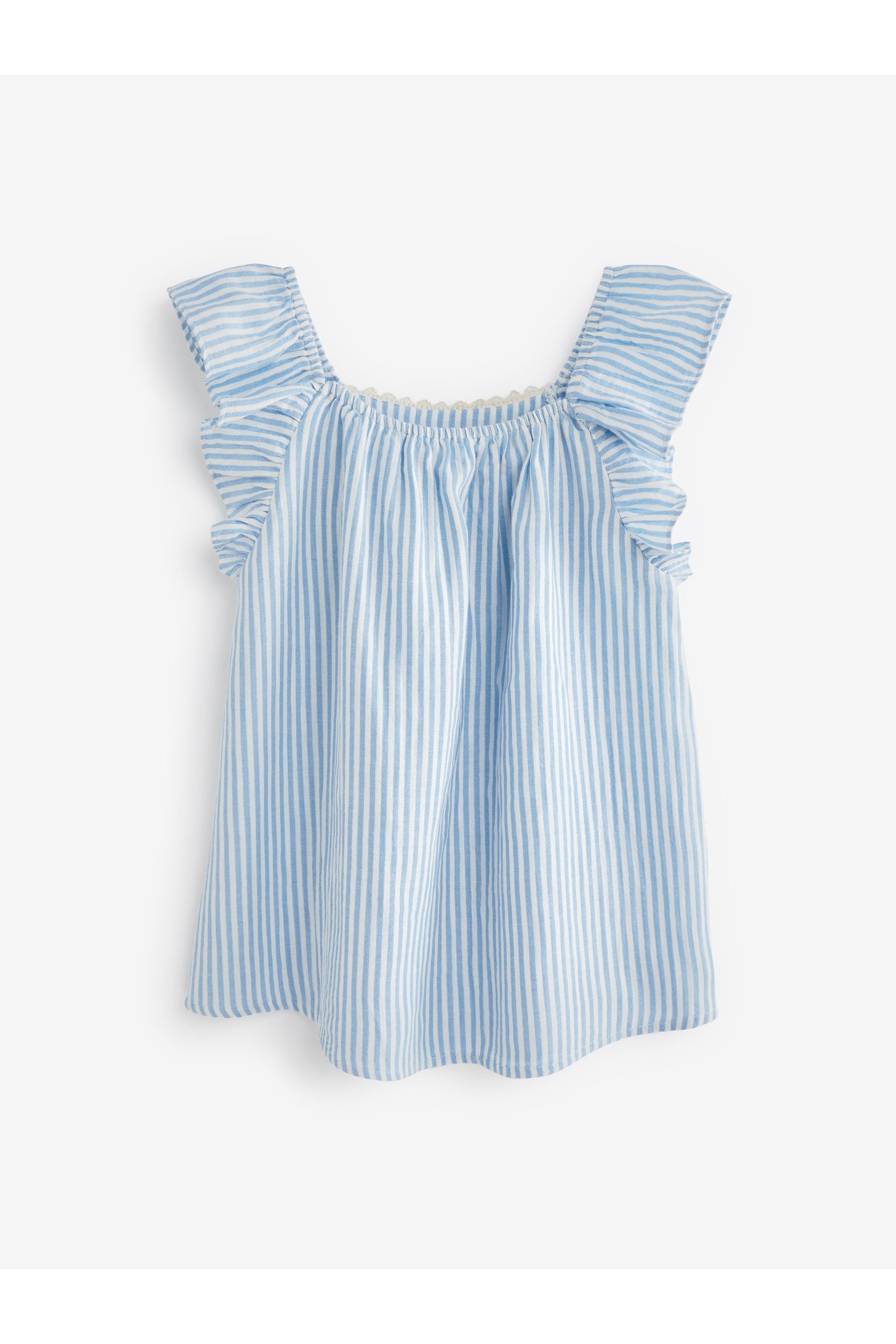 Blue Stripe Frill Sleeve Dress (3mths-8yrs)