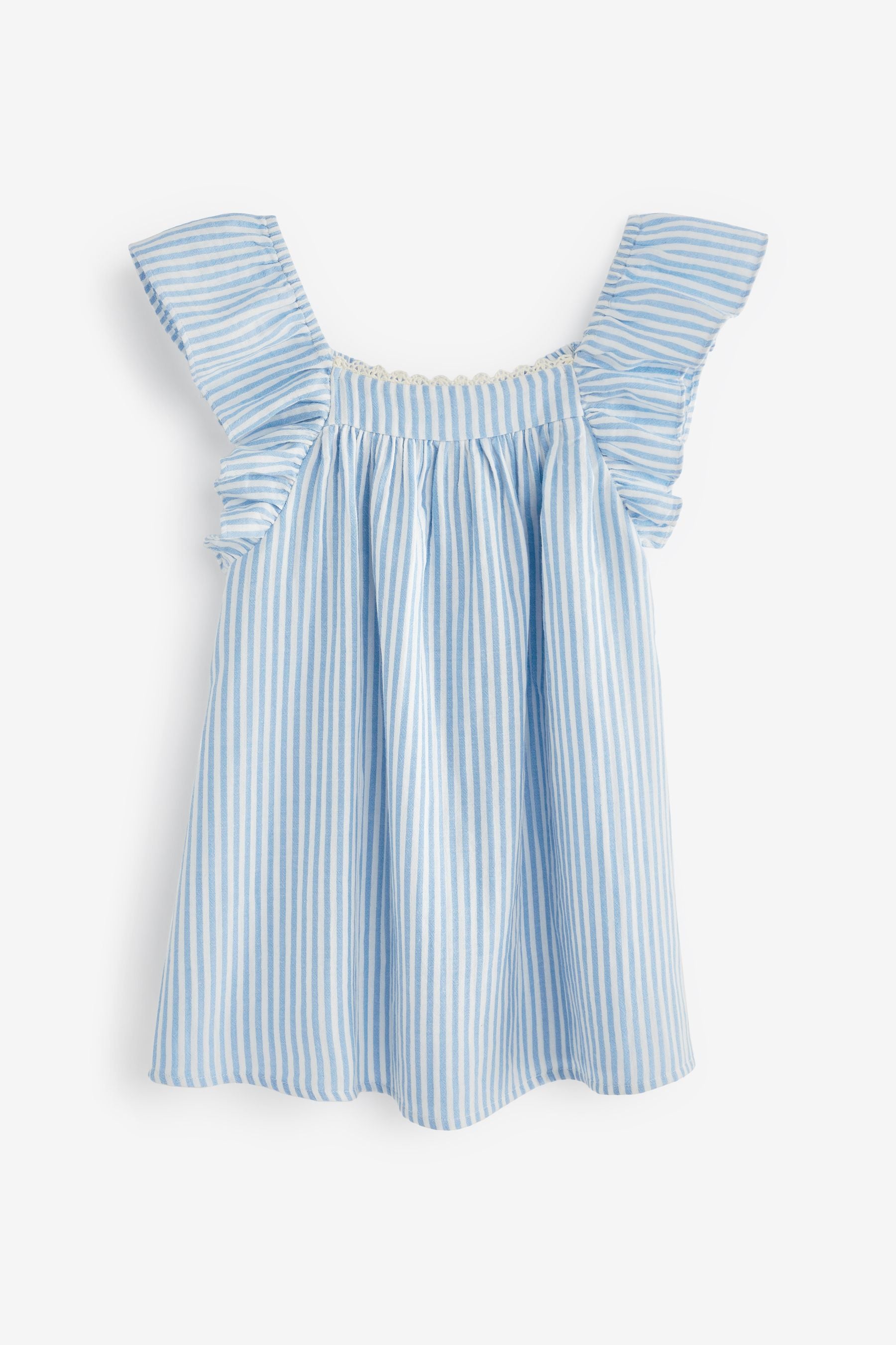 Blue Stripe Frill Sleeve Dress (3mths-8yrs)