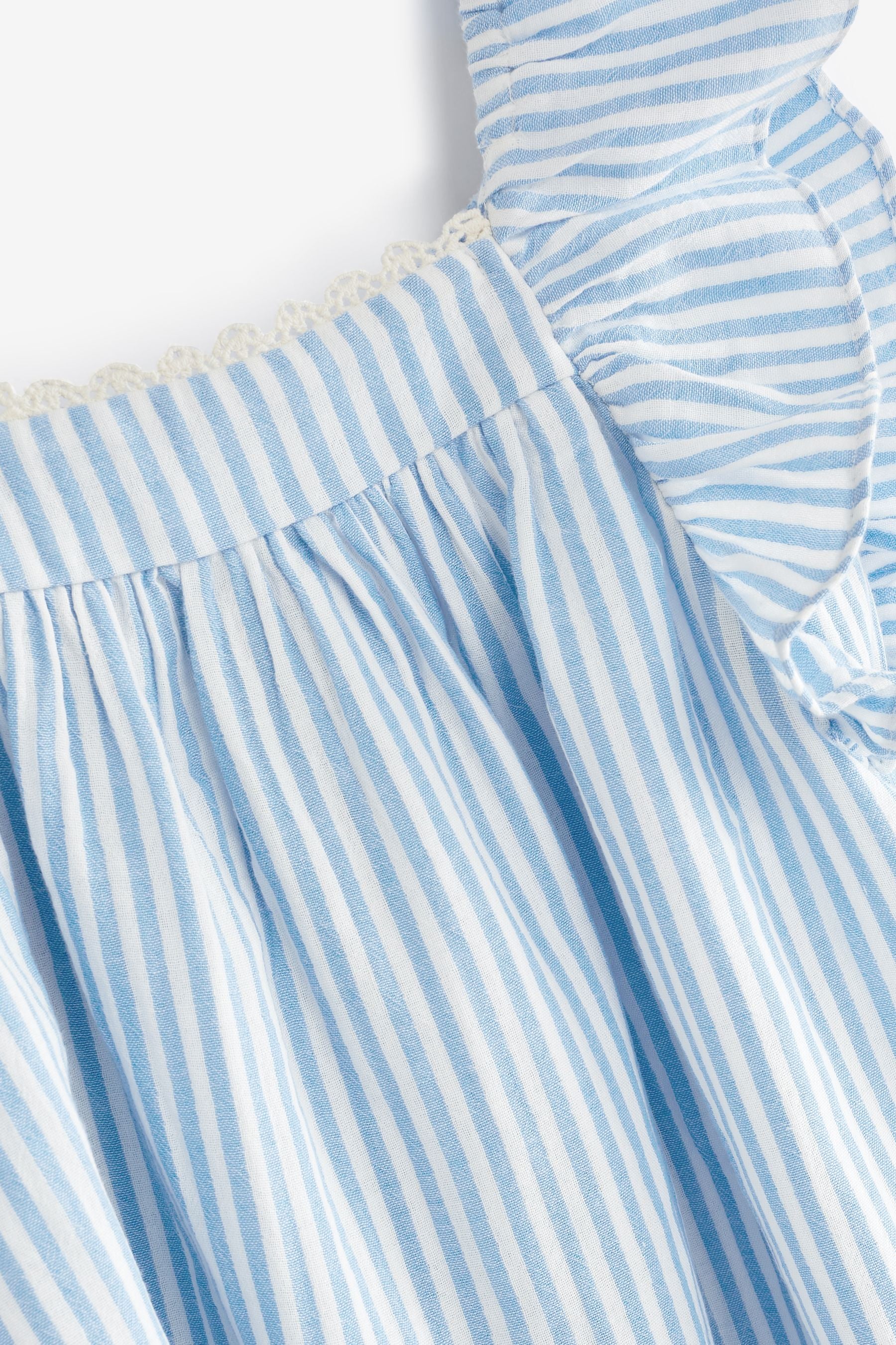 Blue Stripe Frill Sleeve Dress (3mths-8yrs)