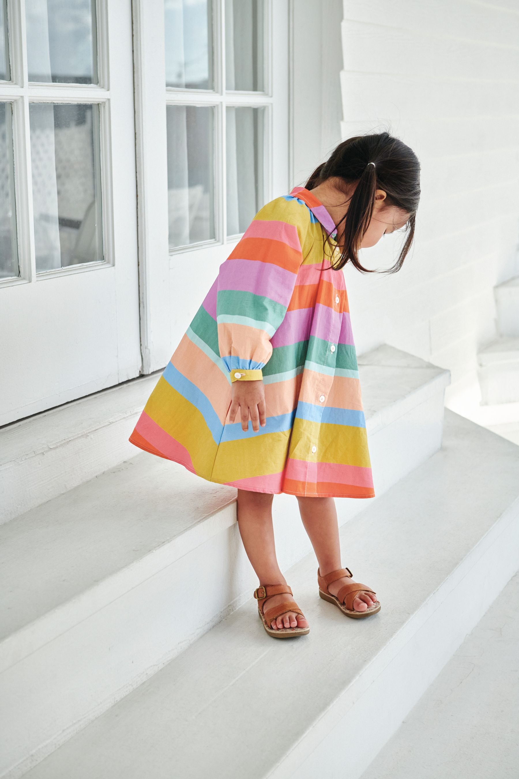 Rainbow Stripe Cotton Volume Shirt Dress (3mths-7yrs)