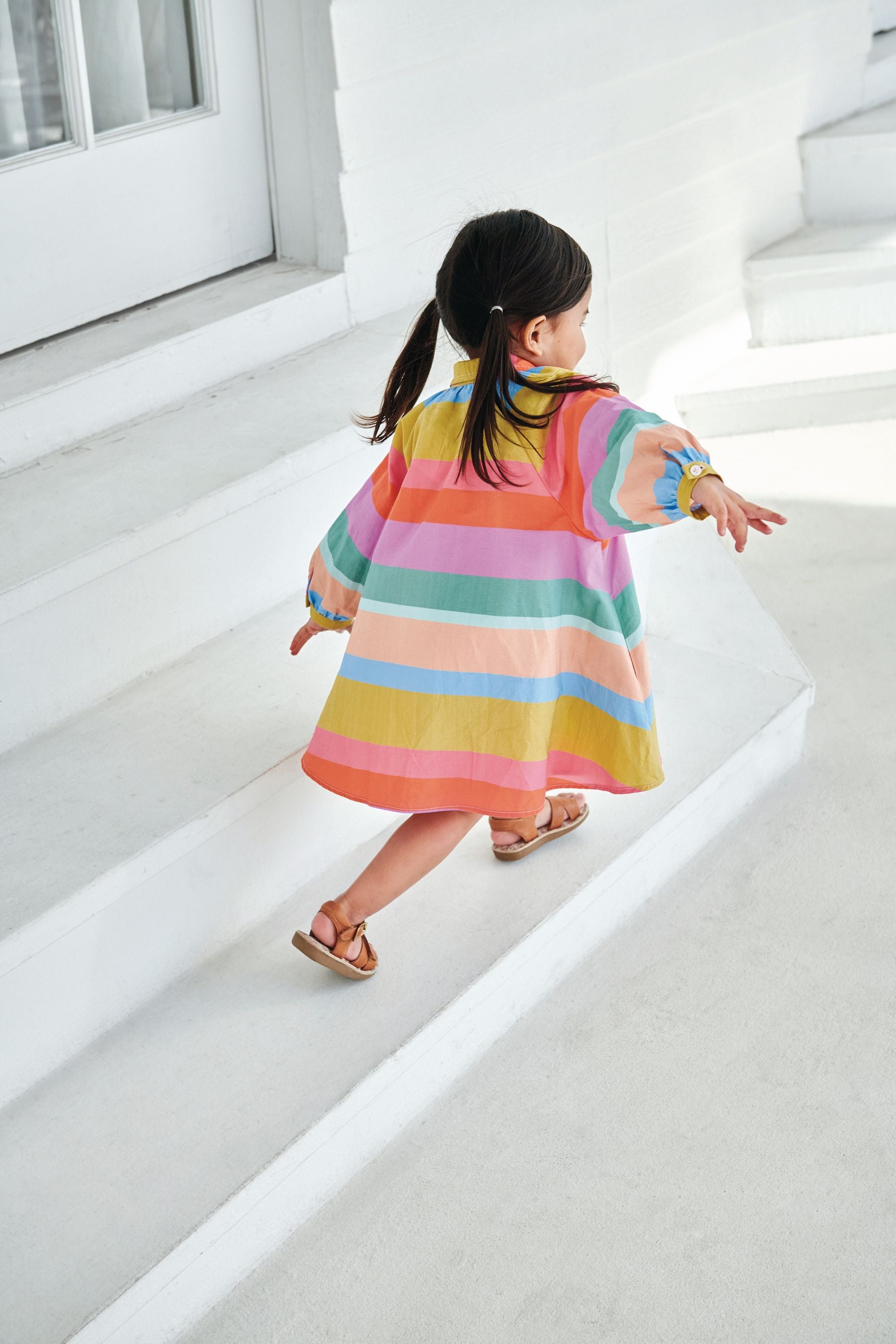 Rainbow Stripe Cotton Volume Shirt Dress (3mths-7yrs)