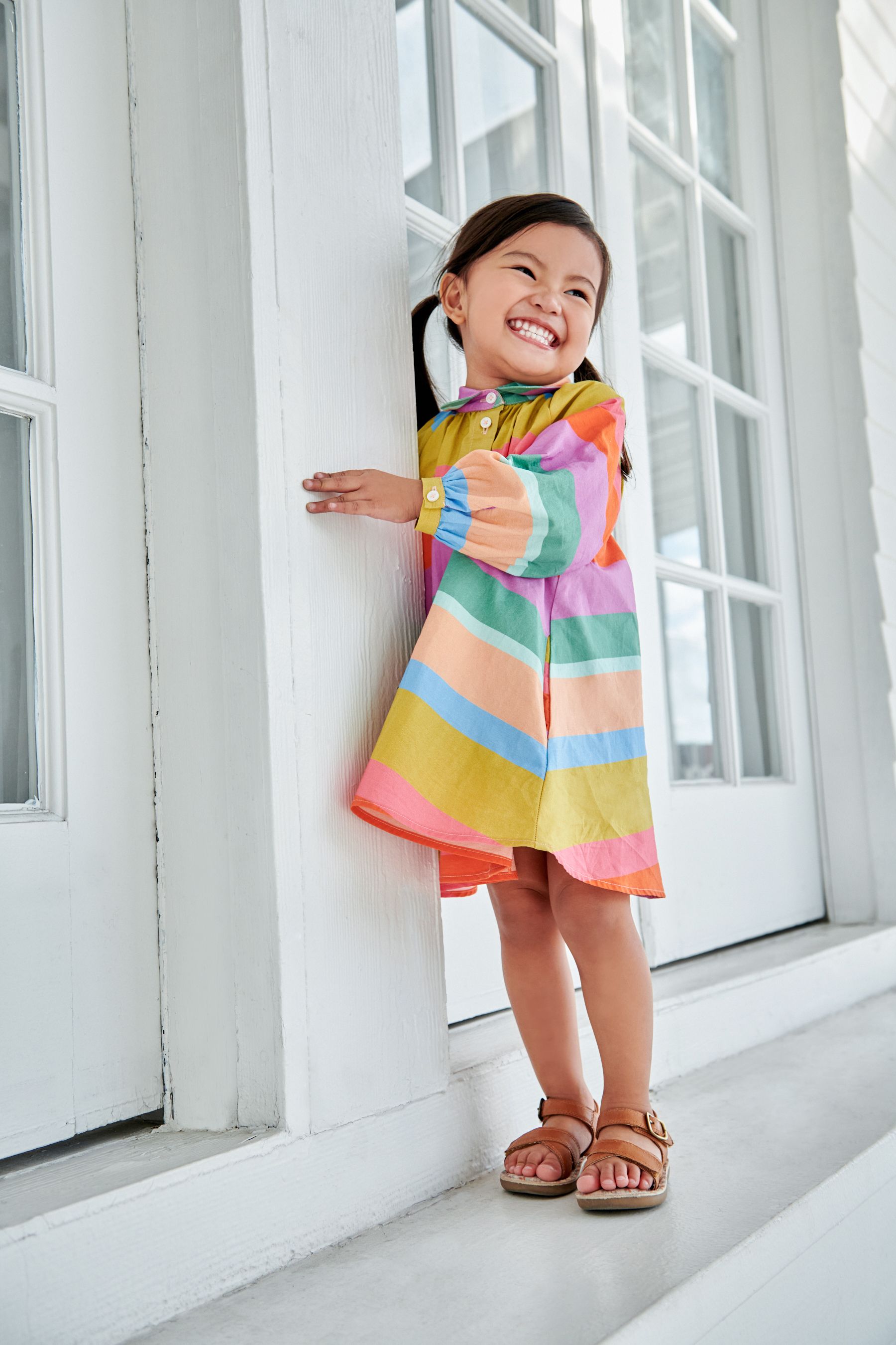 Rainbow Stripe Cotton Volume Shirt Dress (3mths-7yrs)