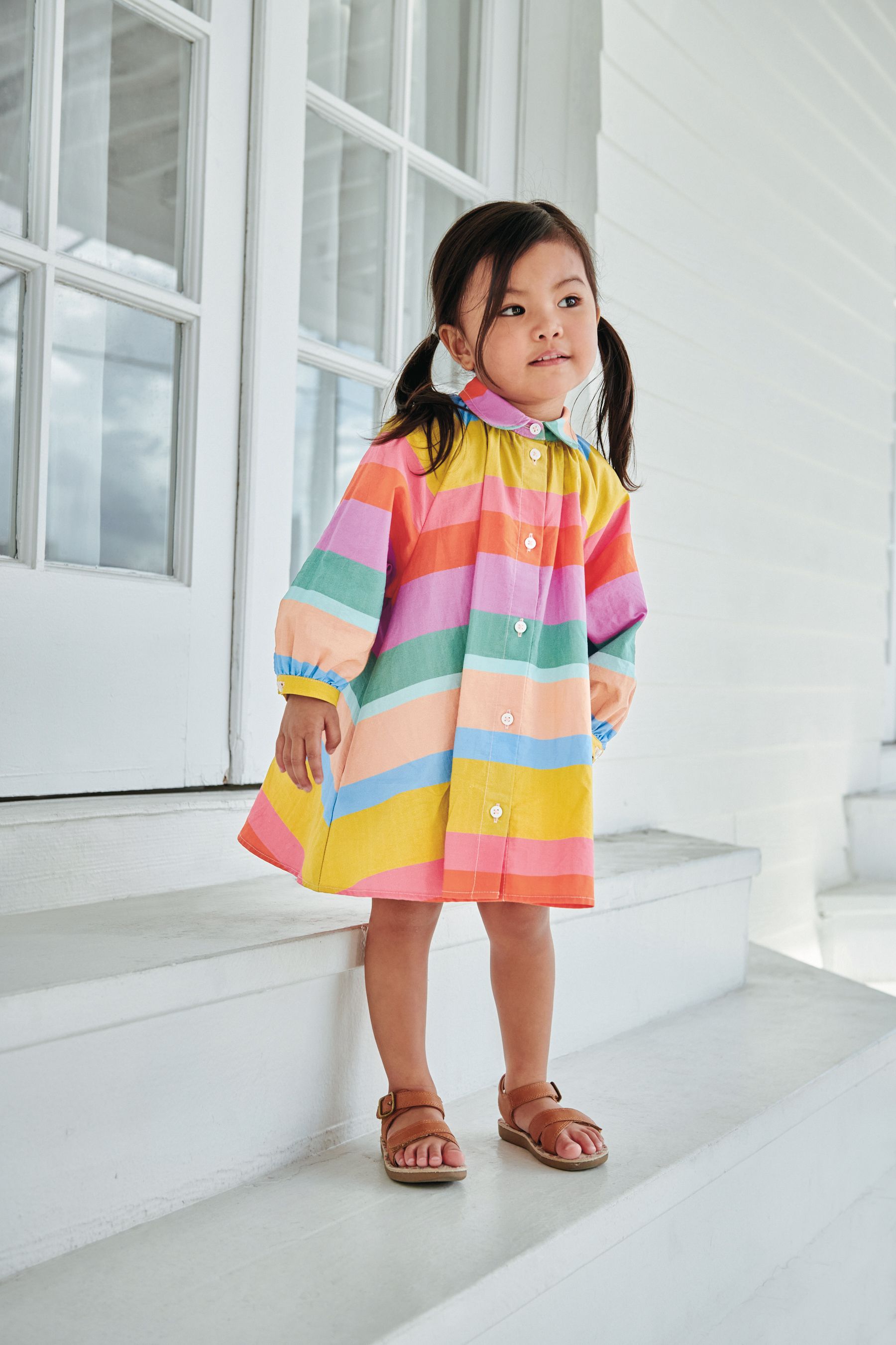 Rainbow Stripe Cotton Volume Shirt Dress (3mths-7yrs)