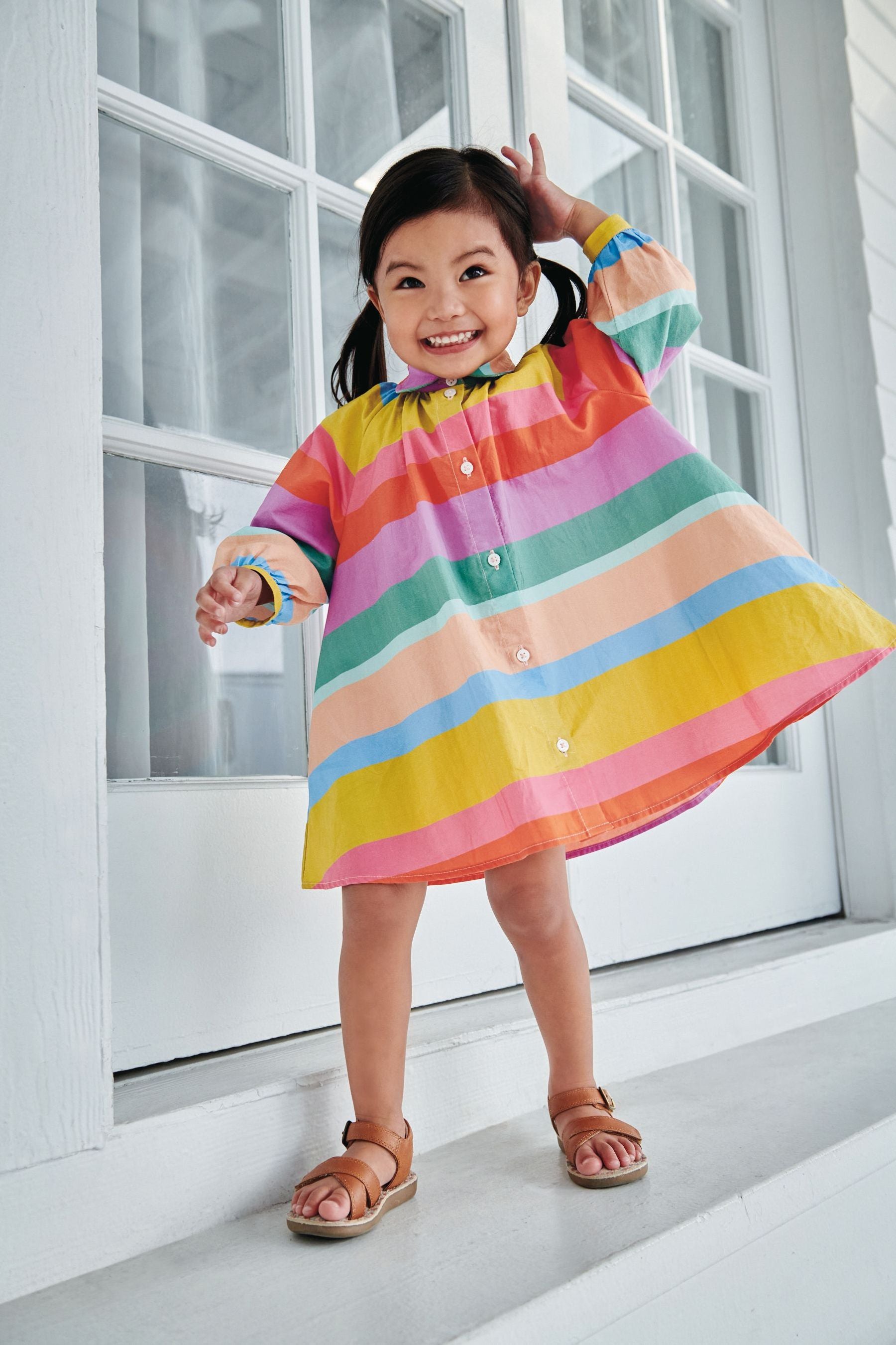 Rainbow Stripe Cotton Volume Shirt Dress (3mths-7yrs)