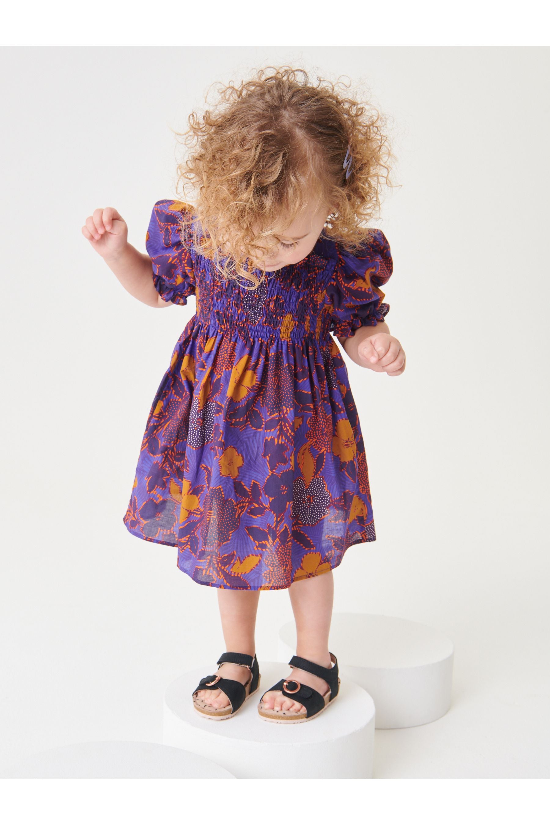 Purple Tribal Shirred Cotton Dress (3mths-7yrs)