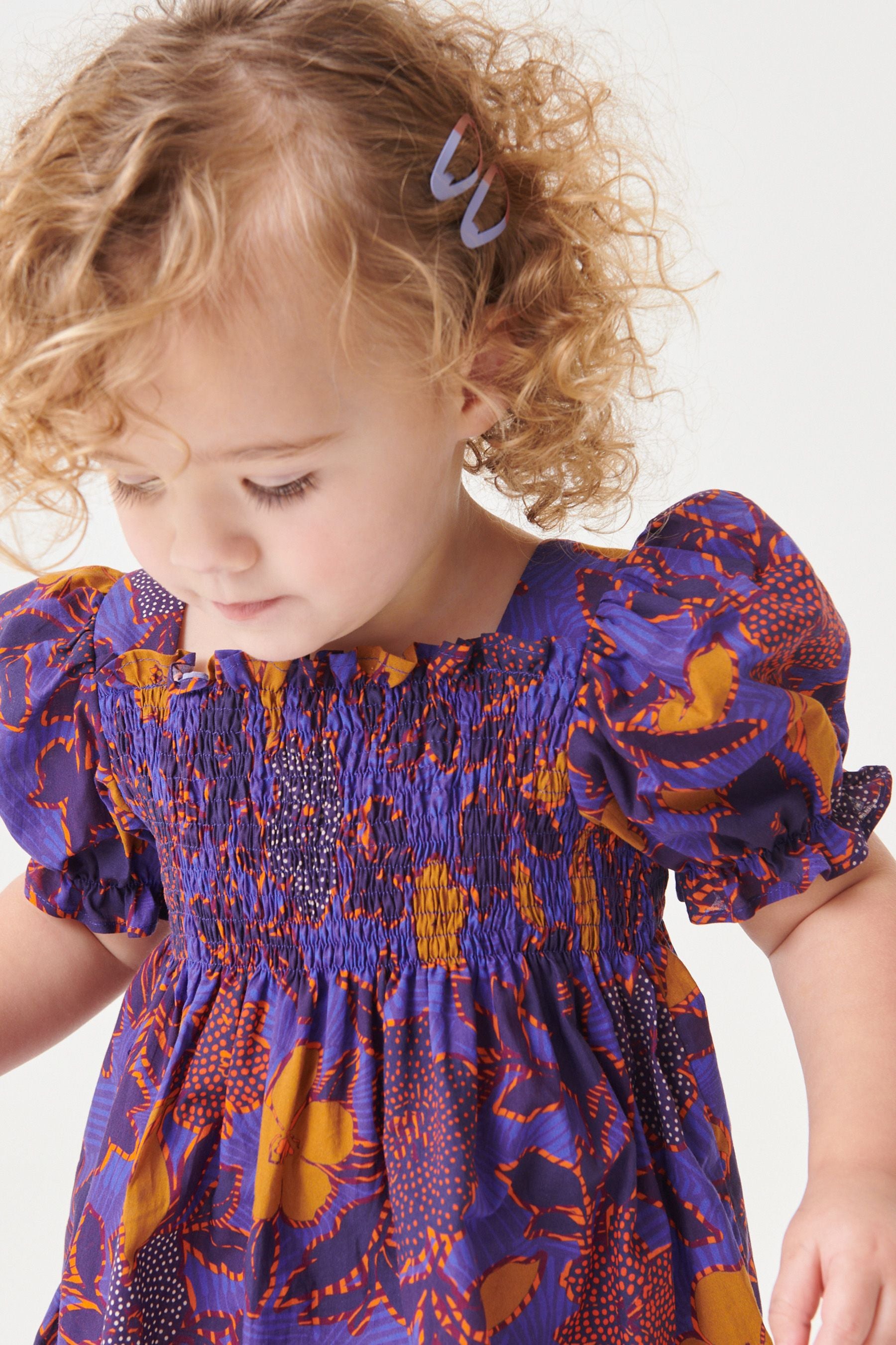 Purple Tribal Shirred Cotton Dress (3mths-7yrs)